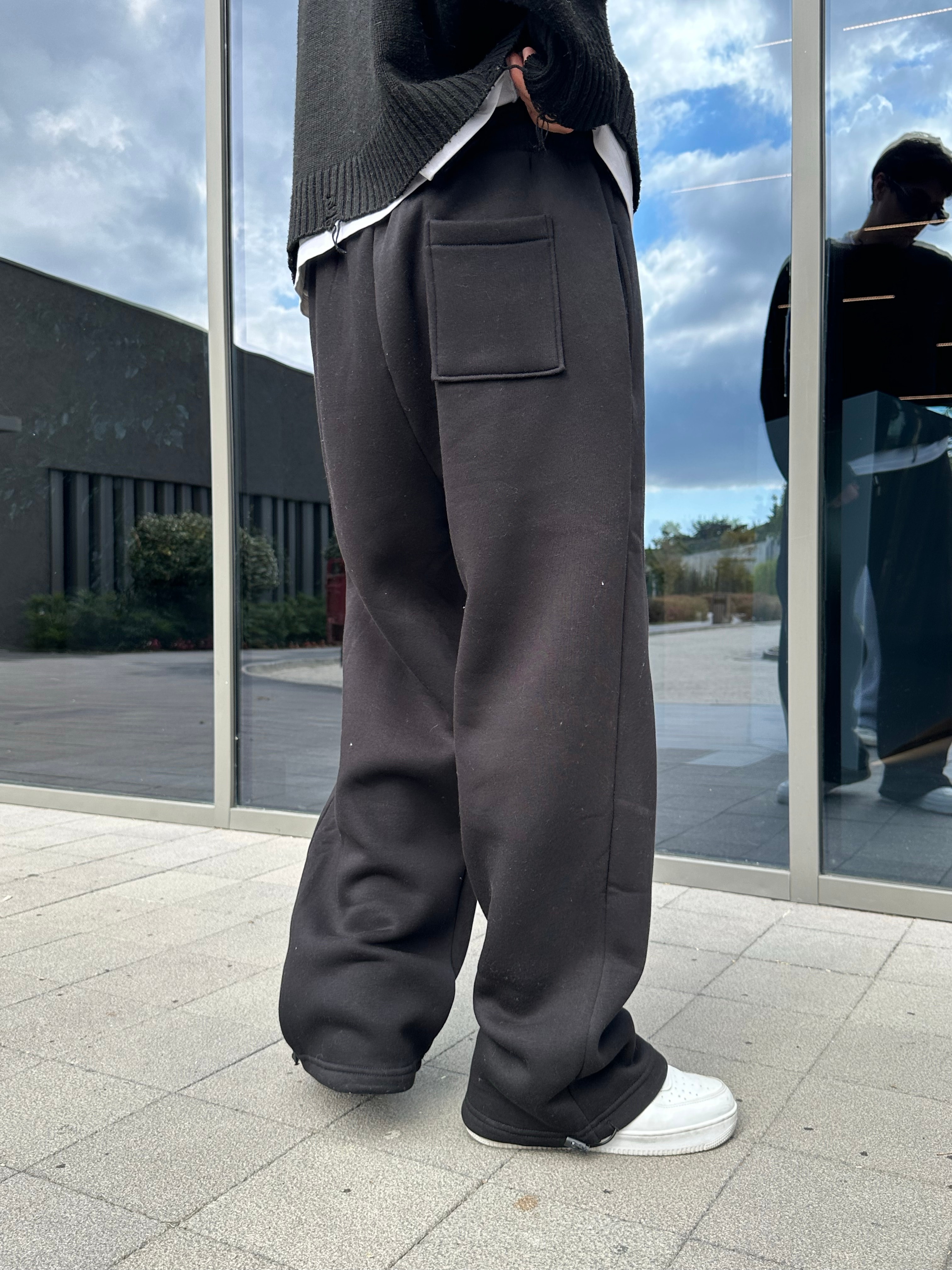 Kışlık Basic Premium Ayarlanabilir Paça Oversize Eşofman Altı - Siyah