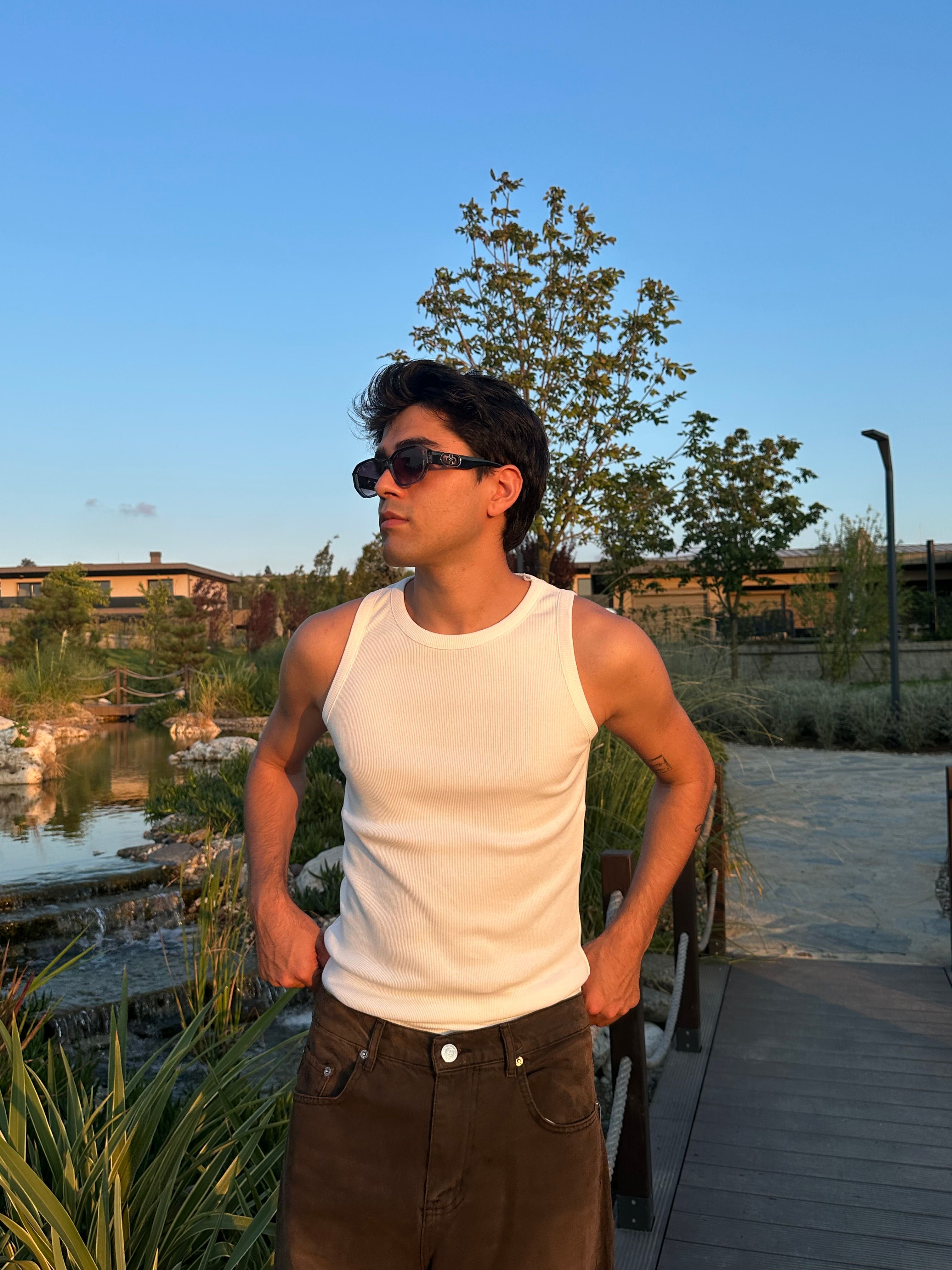 Beyaz Premium Tank Top Atlet - Beyaz