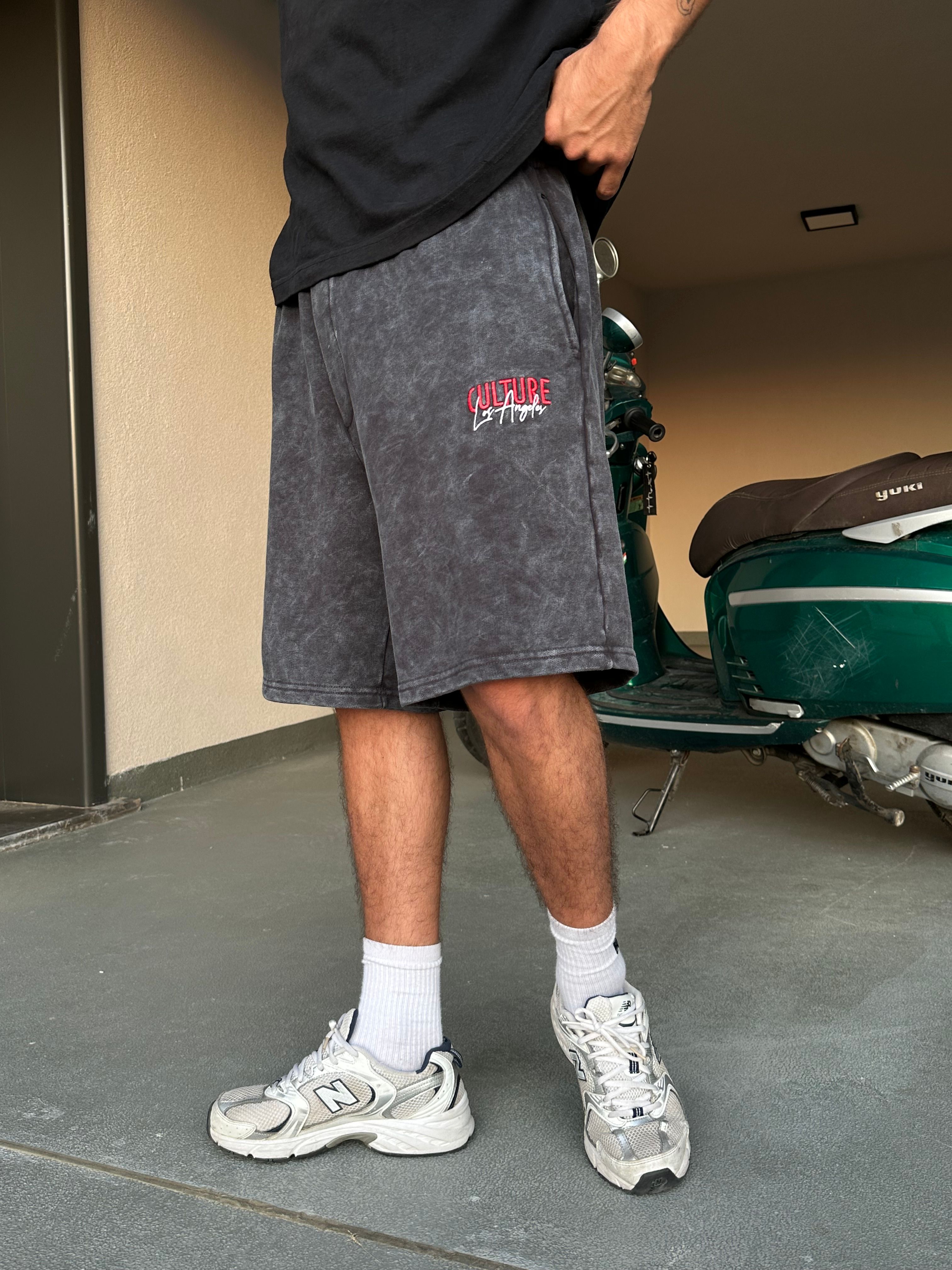 Culture LA Nakışlı Premium Baggy Şort - Antrasit