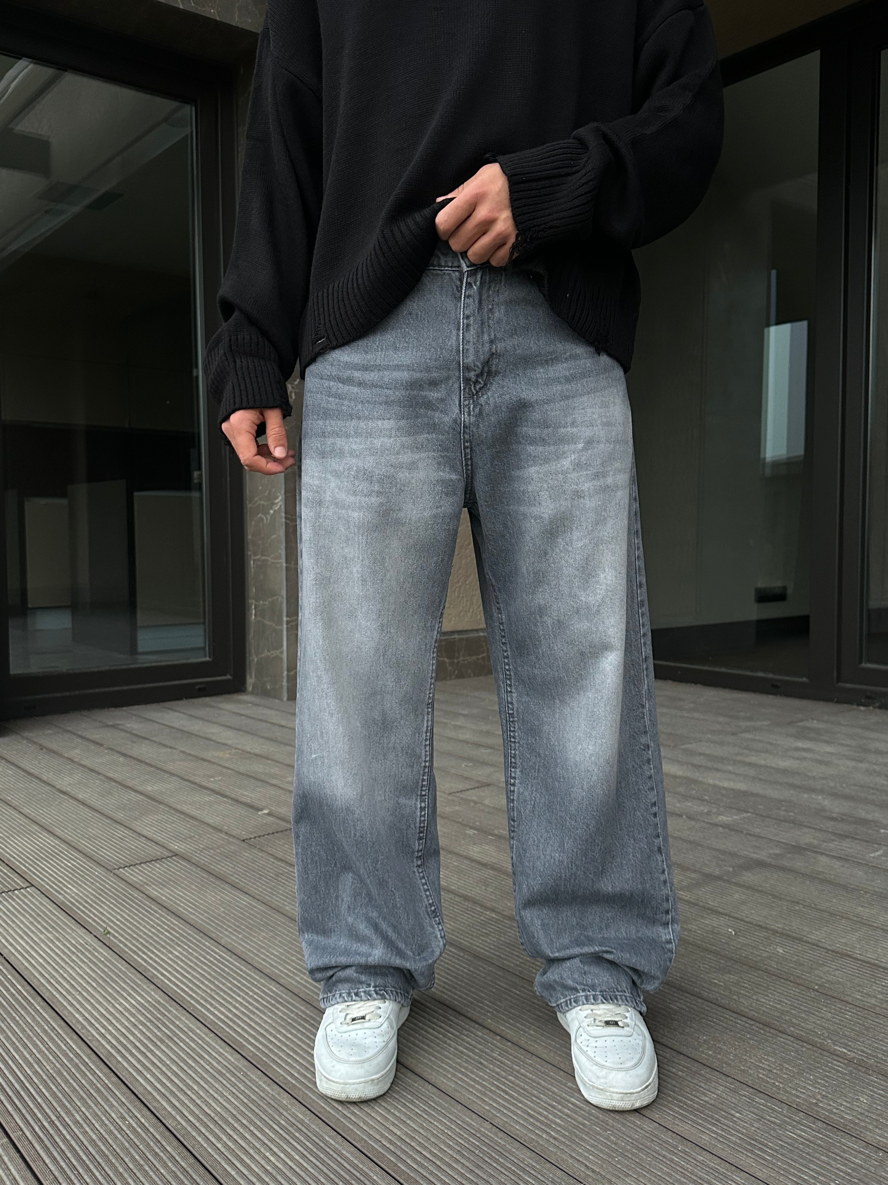 Gri Washed Baggy Pantolon 