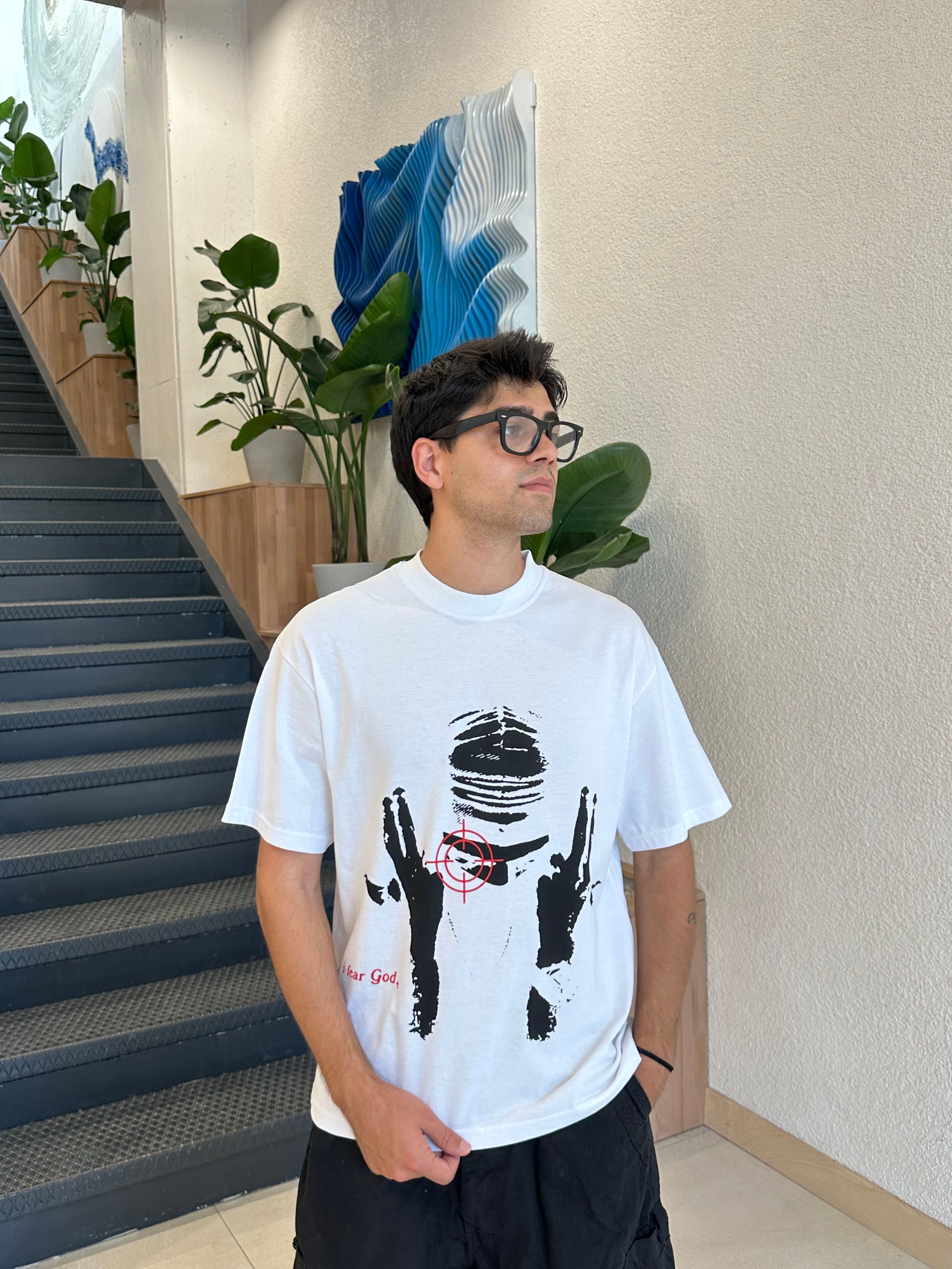 I Fear God Baskılı Oversize Tişört - Beyaz