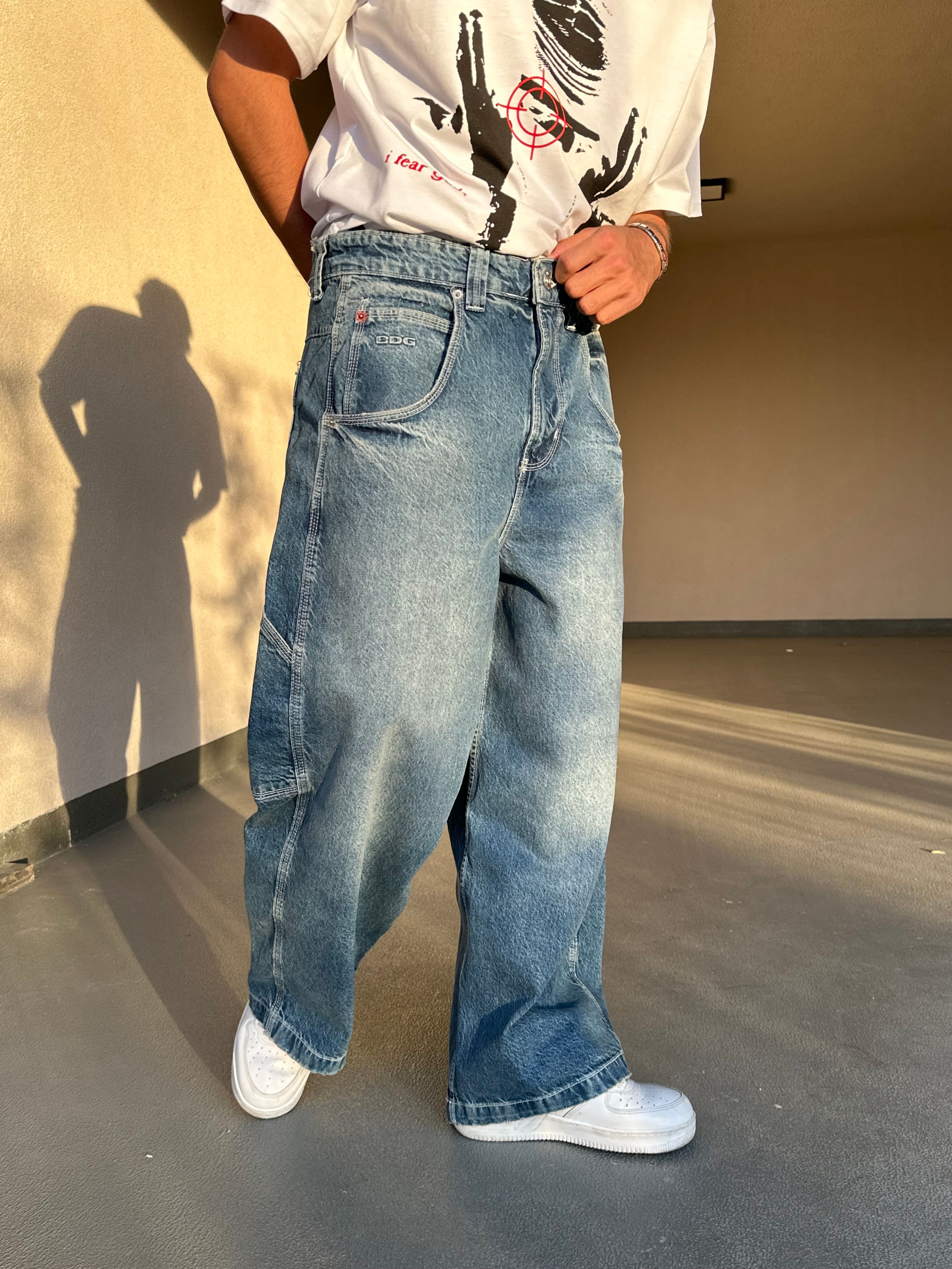 Yıkamalı Mavi Baggy Skate Pantolon