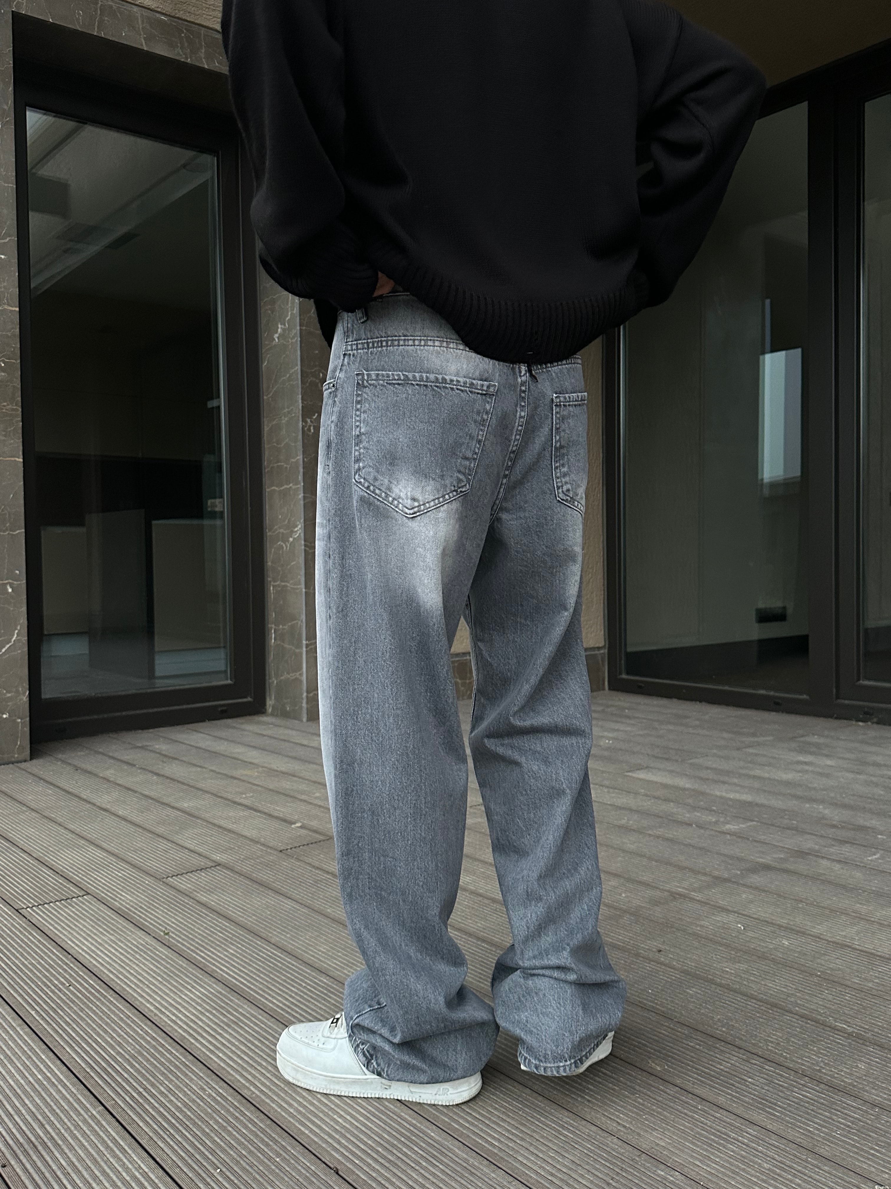 Gri Washed Baggy Pantolon 