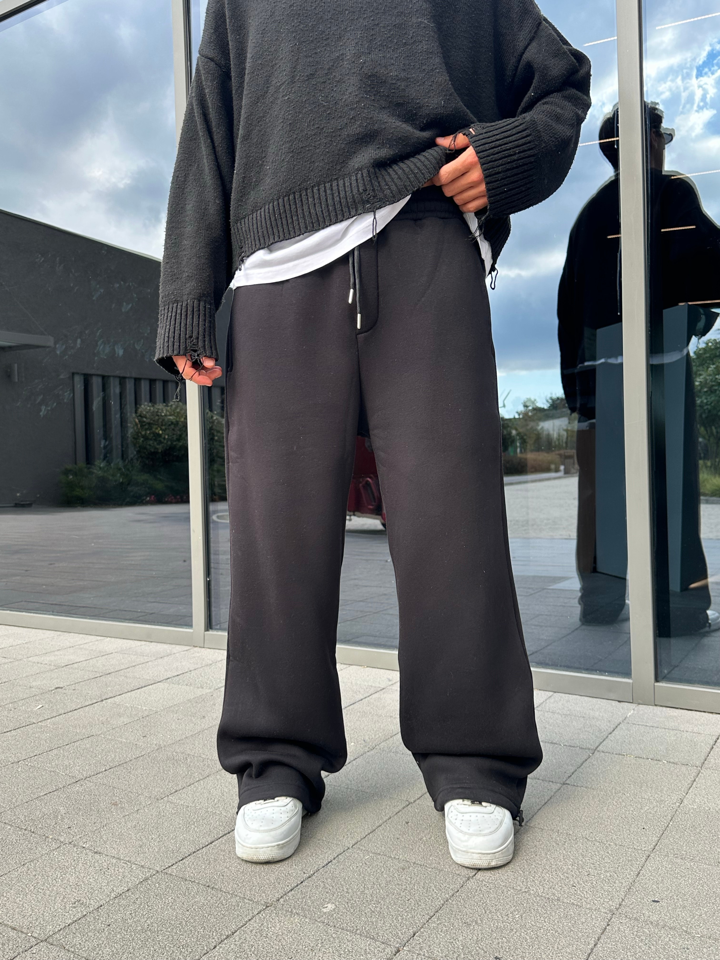 Kışlık Basic Premium Ayarlanabilir Paça Oversize Eşofman Altı - Siyah