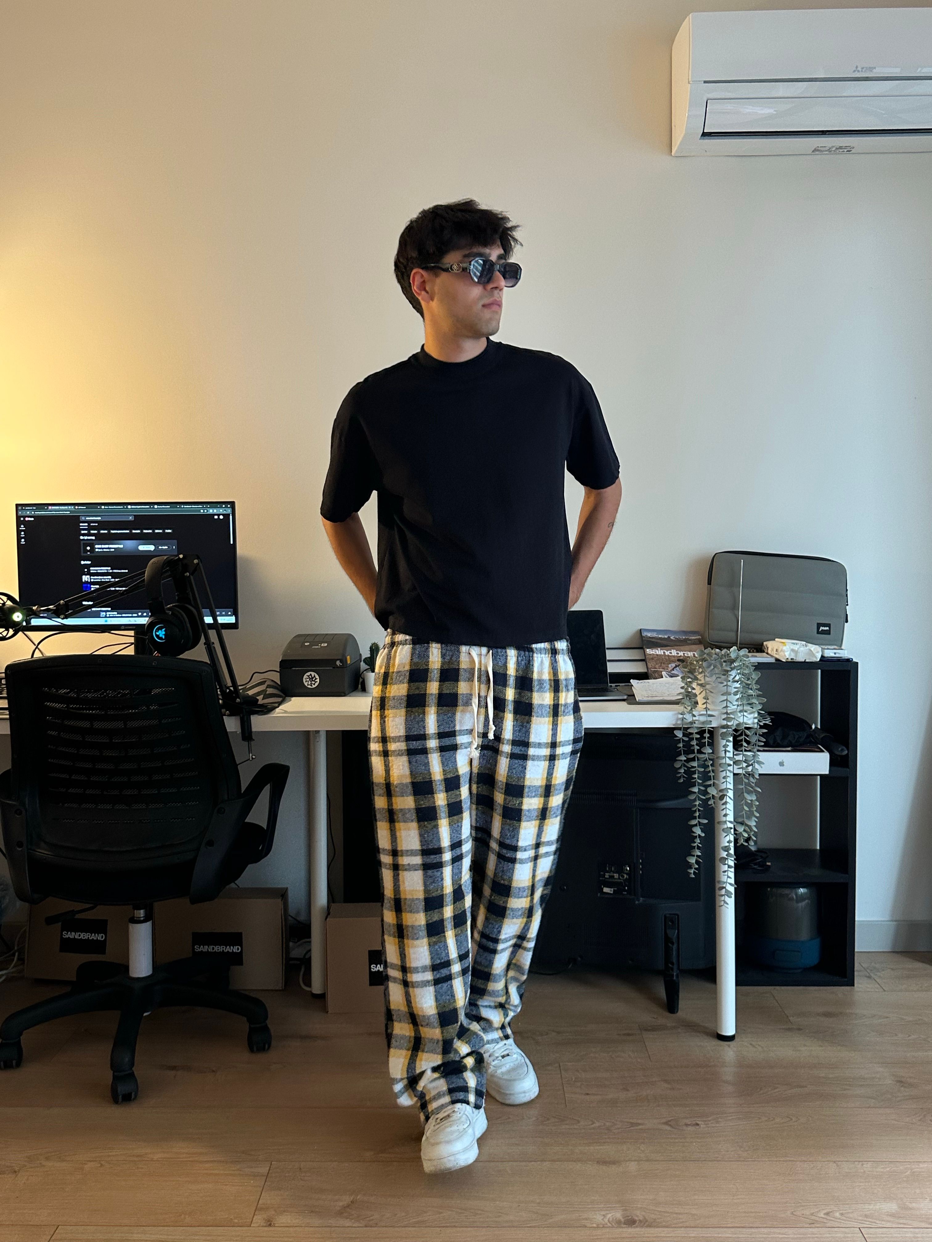 Sarı Siyah Ekose Pijama Altı