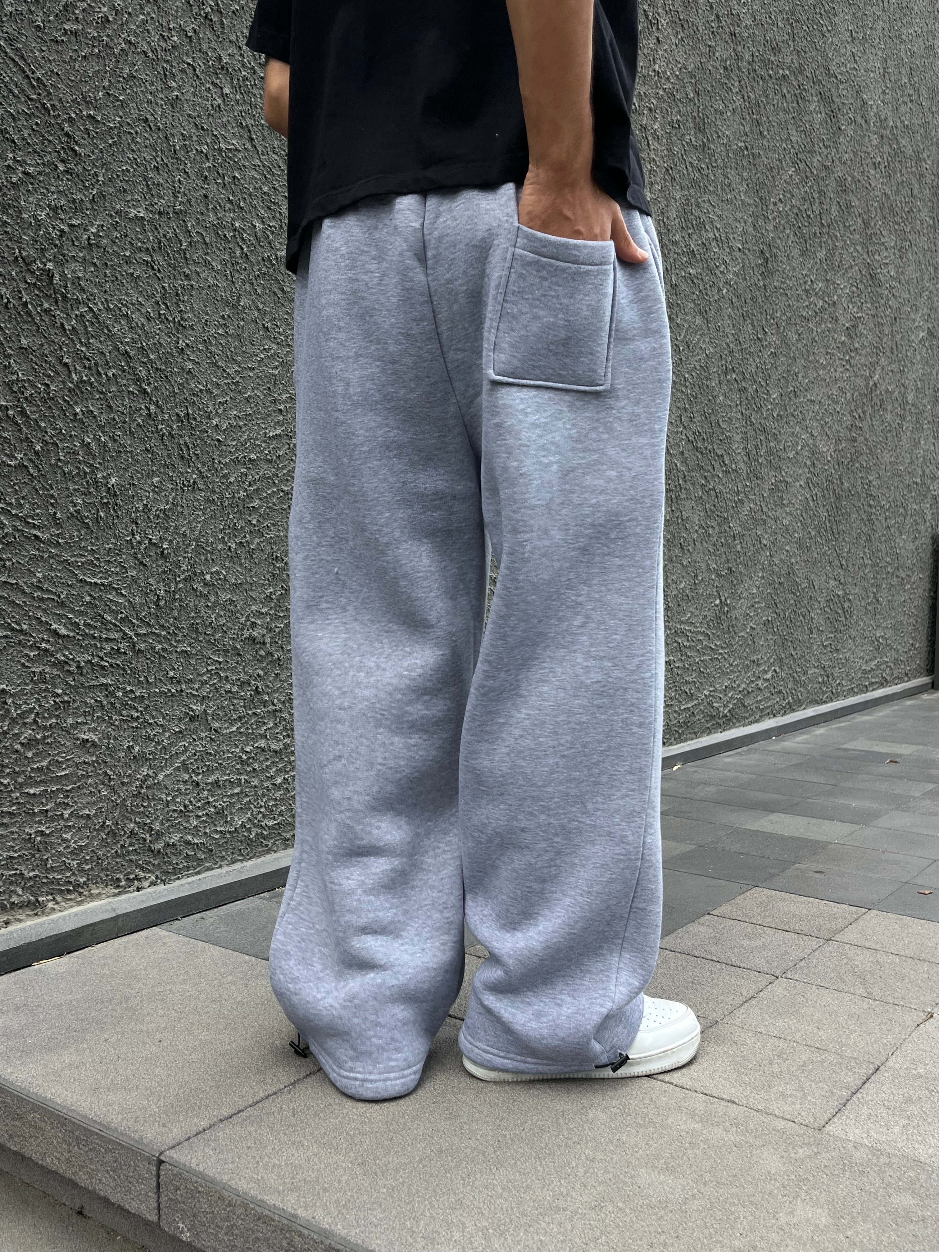 Kışlık Basic Premium Ayarlanabilir Paça Oversize Eşofman Altı - Gri