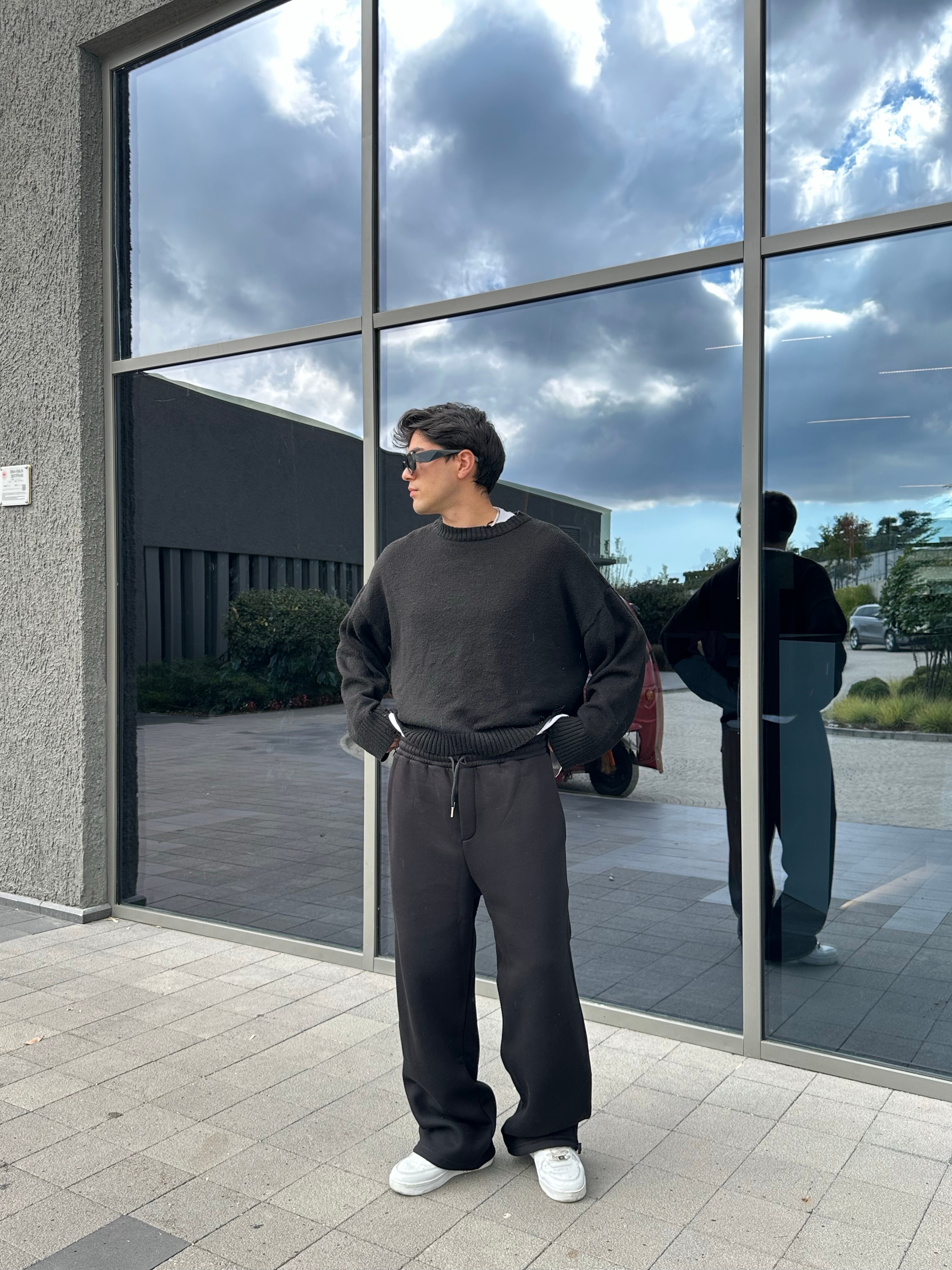 Kışlık Basic Premium Ayarlanabilir Paça Oversize Eşofman Altı - Siyah