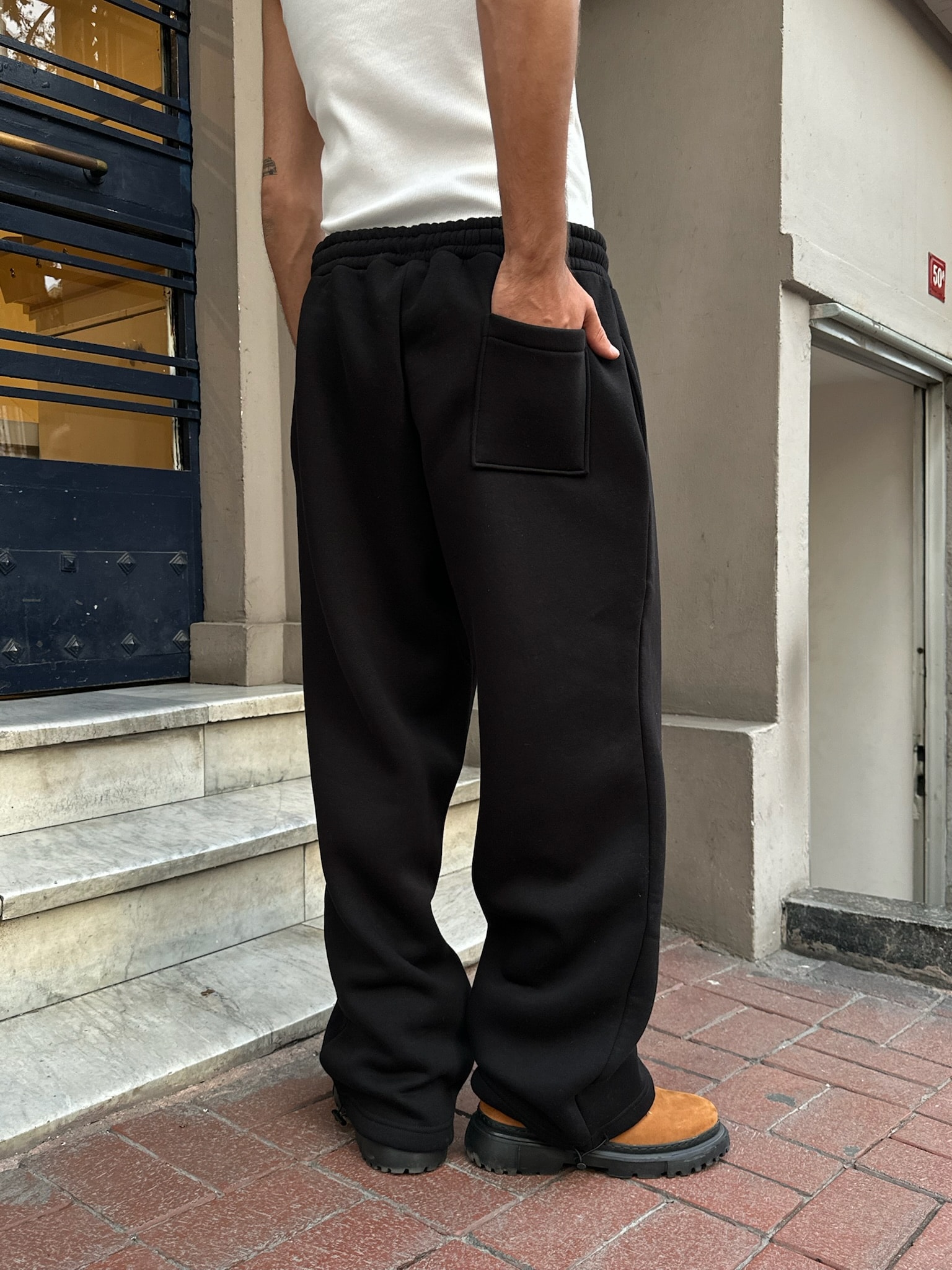 SAIND Nakışlı Premium Ayarlanabilir Paça Eşofman Altı  - Siyah