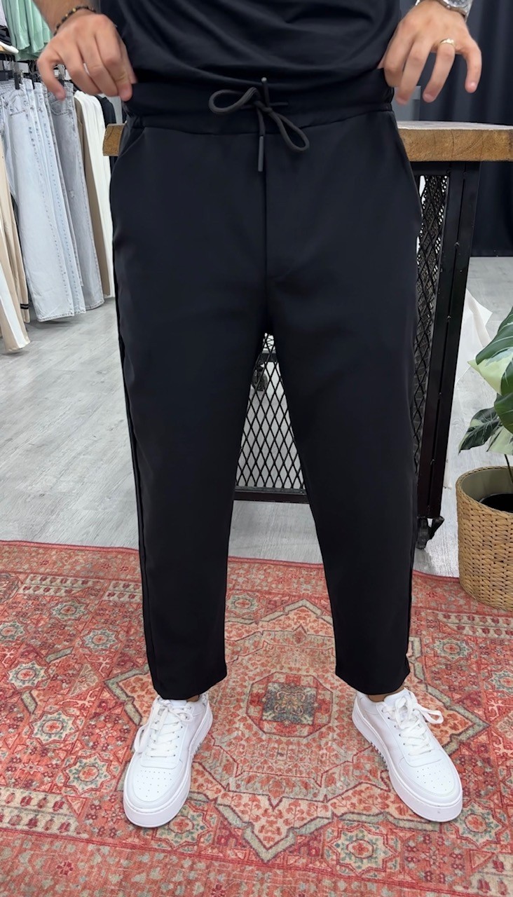 İpli Jogger Pantolon Siyah A0160