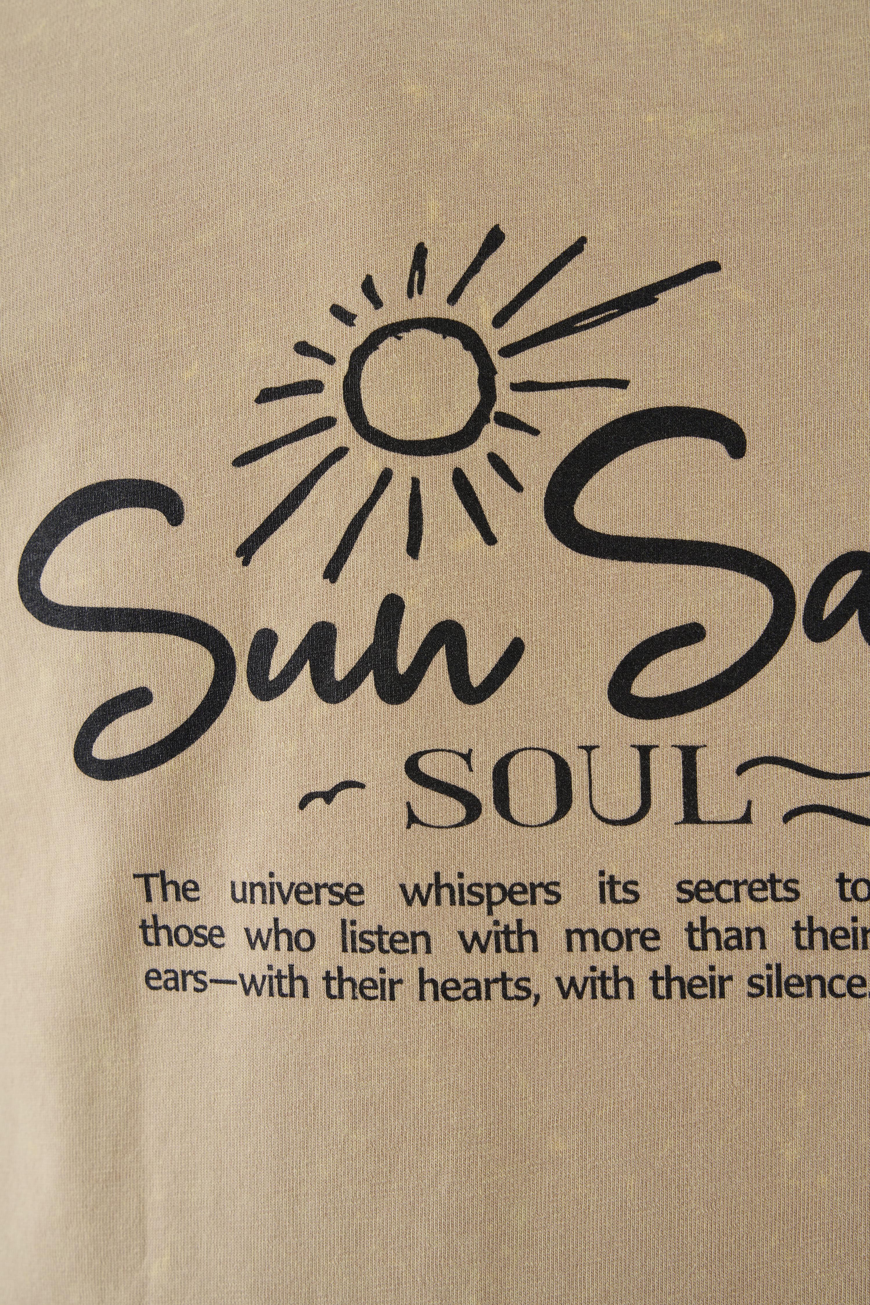 Sun Sand Soul Soft Bej Yıkamalı Oversize Tshirt