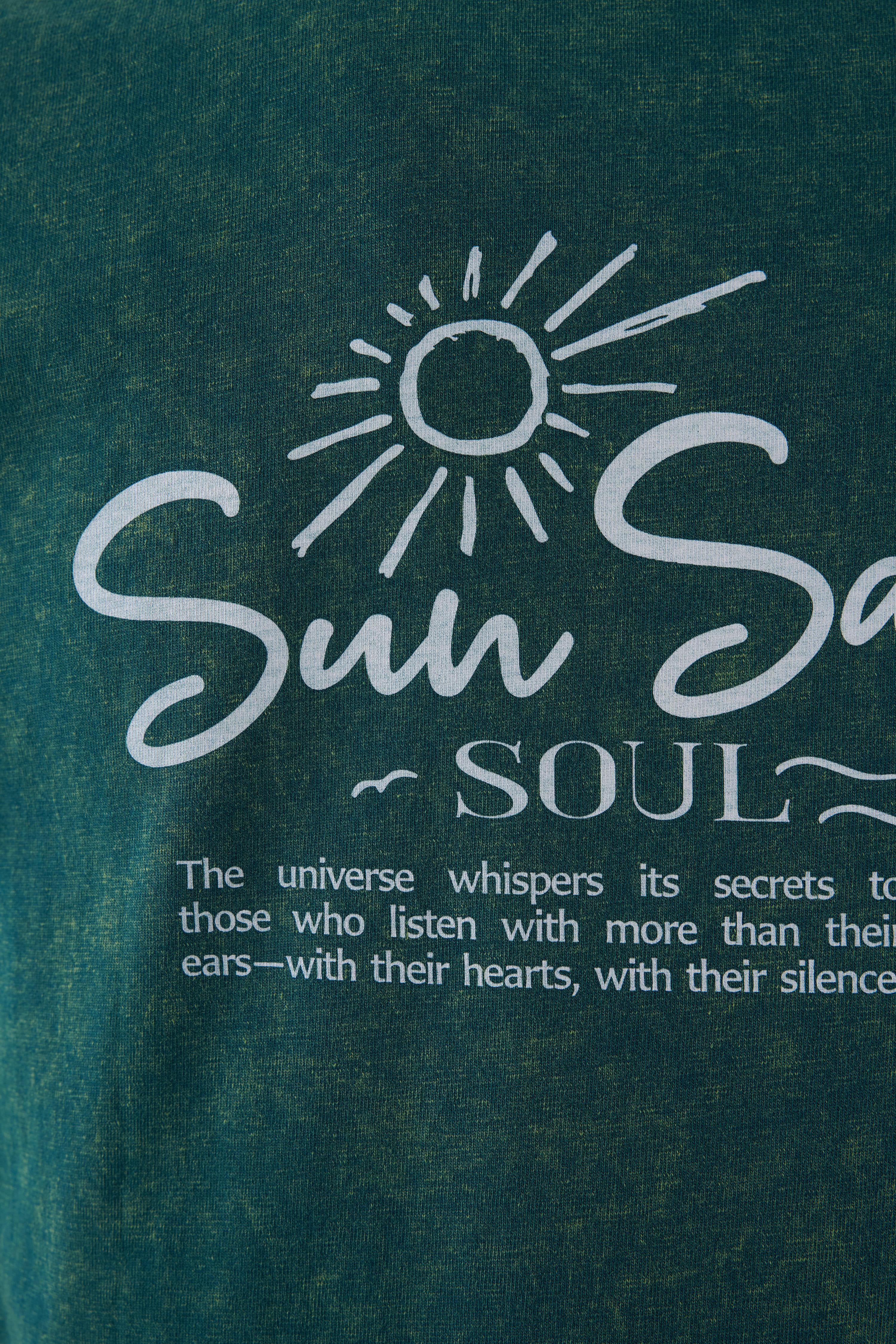 Sun Sand Soul Oil Green Yıkamalı Oversize Tshirt