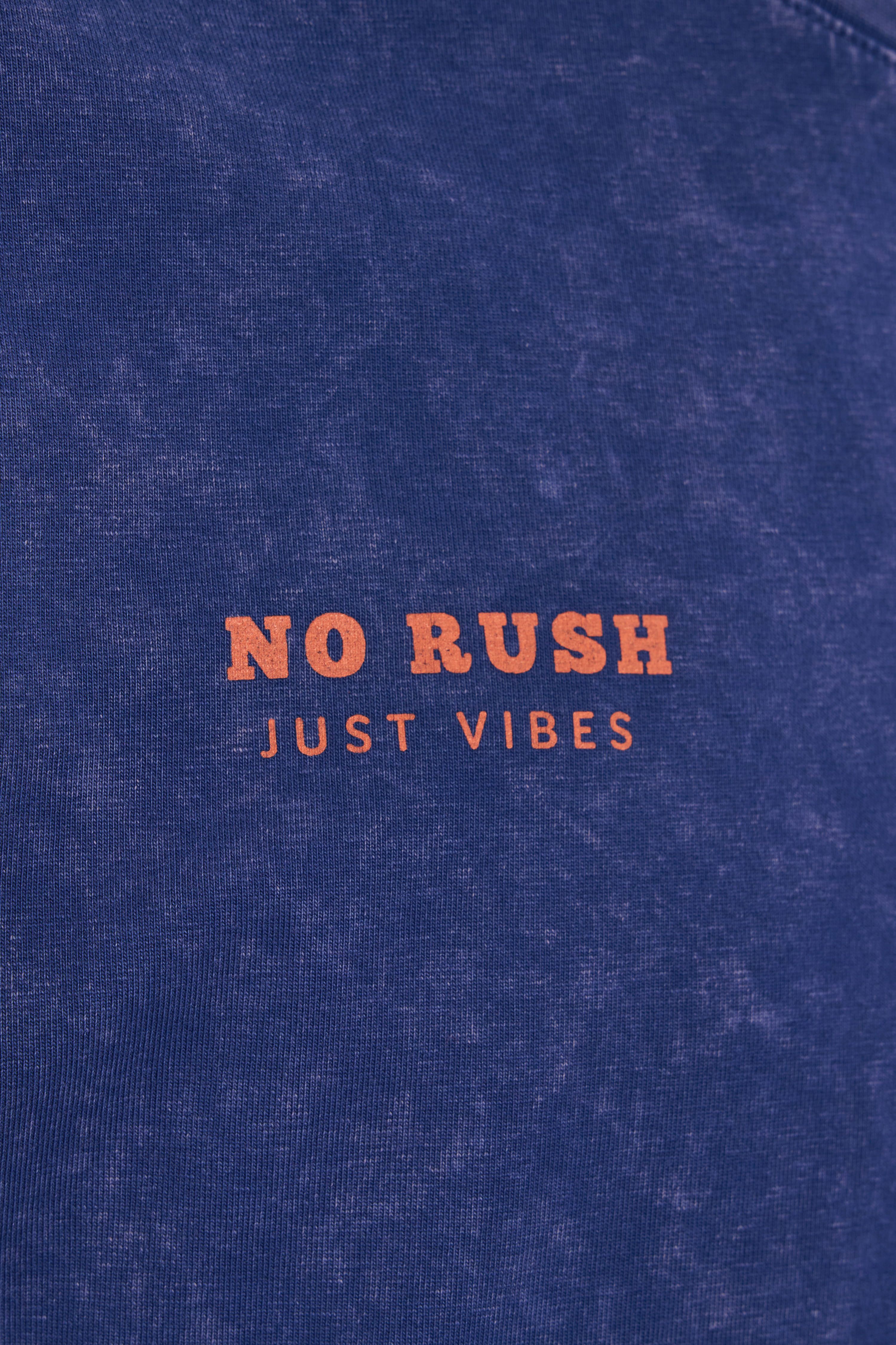 No Rush Just Vibes Midnight Blue Yıkamalı Oversize Tshirt