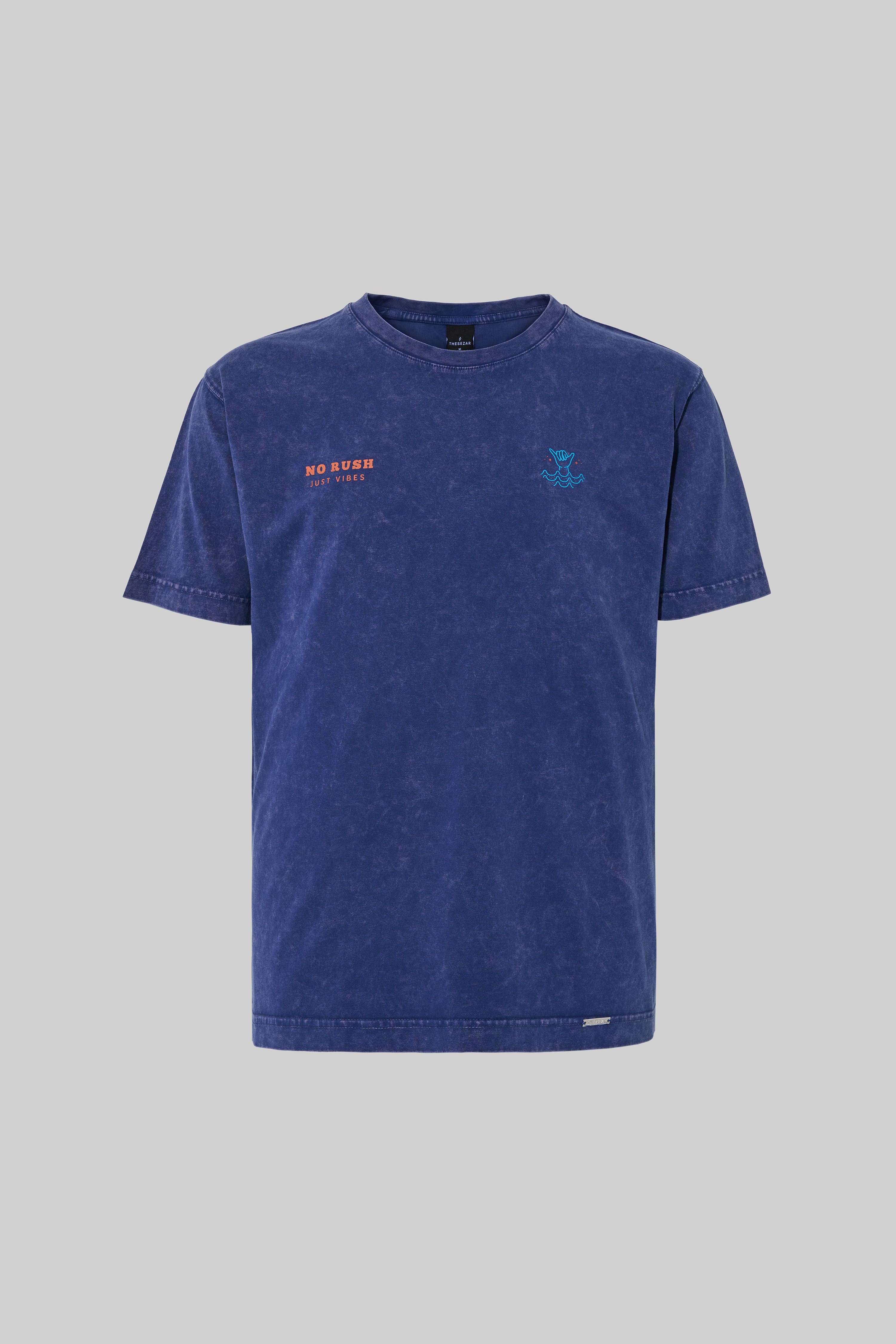 No Rush Just Vibes Midnight Blue Yıkamalı Oversize Tshirt