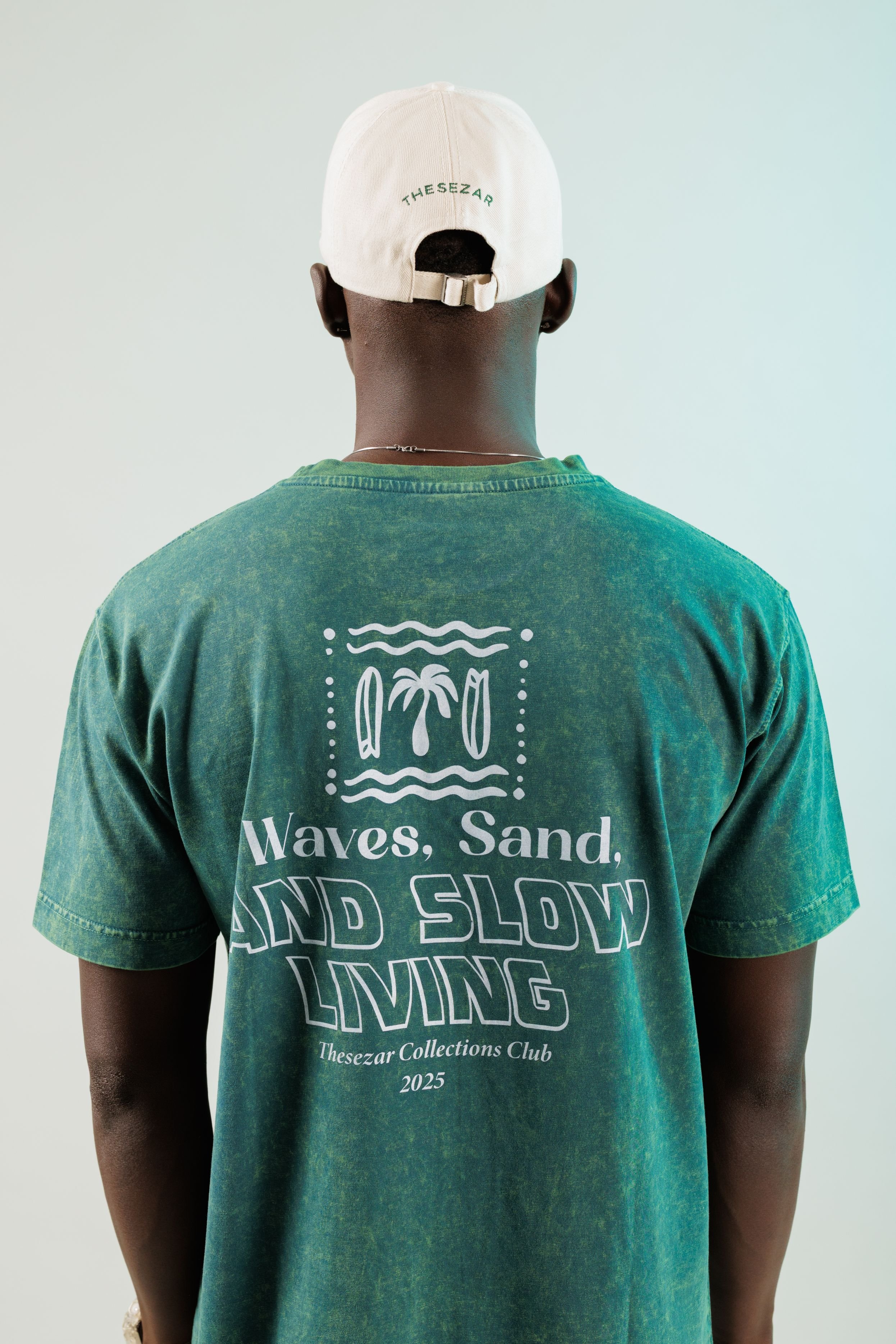 Waves and Sand Oil Green Yıkamalı Oversize Tshirt