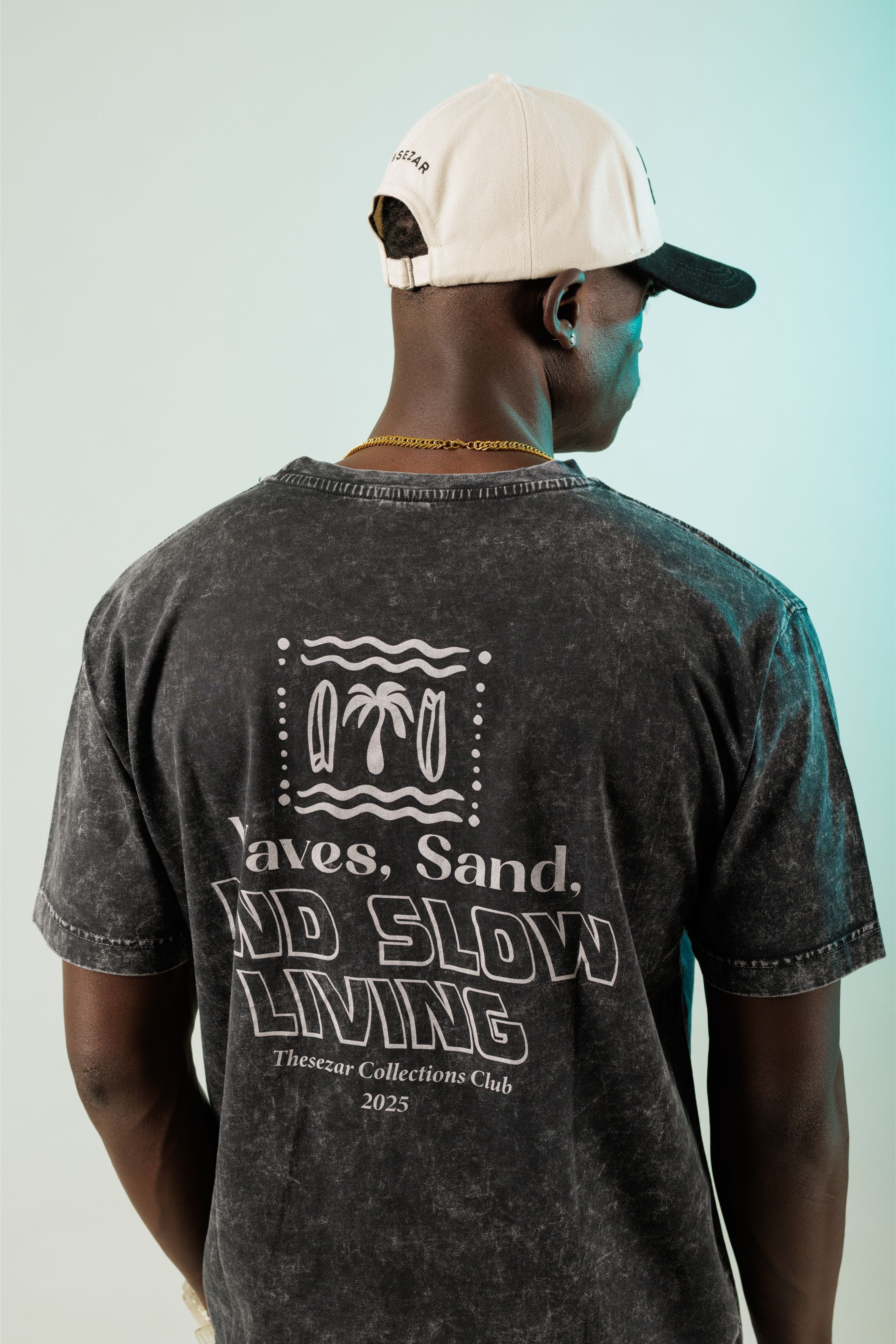 Waves and Sand Dark Black Yıkamalı Oversize Tshirt