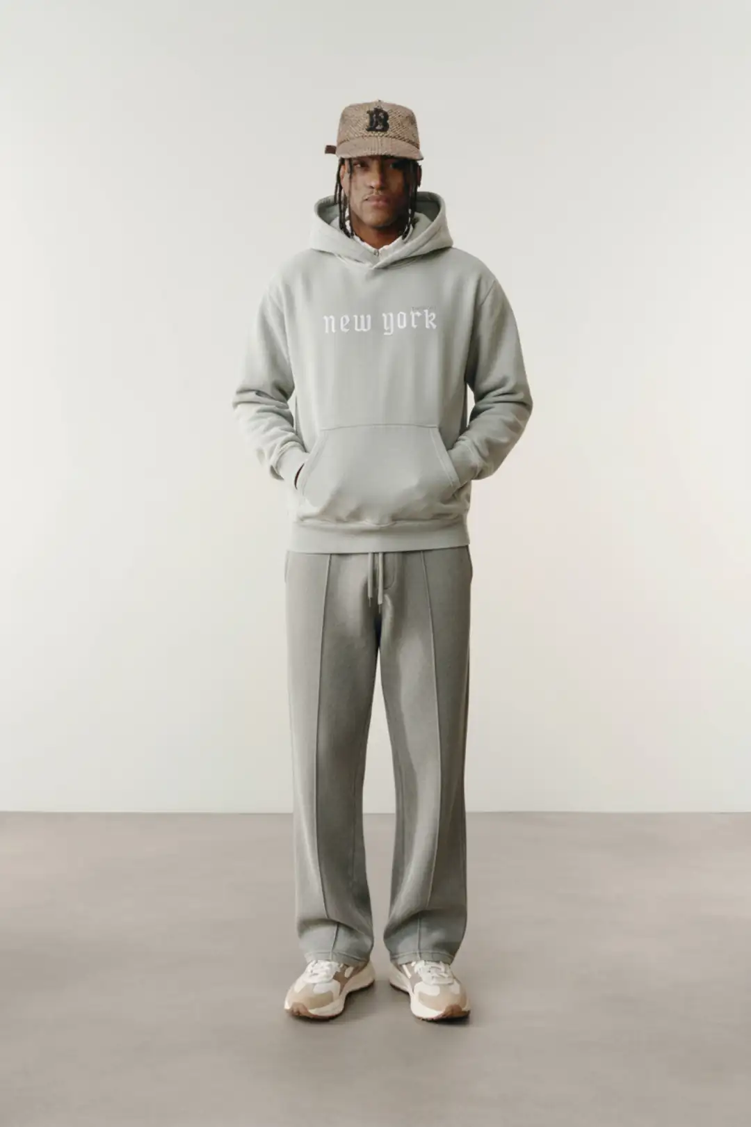 Harlem Yıkamalı Şardonlu New York Gri Hoodie
