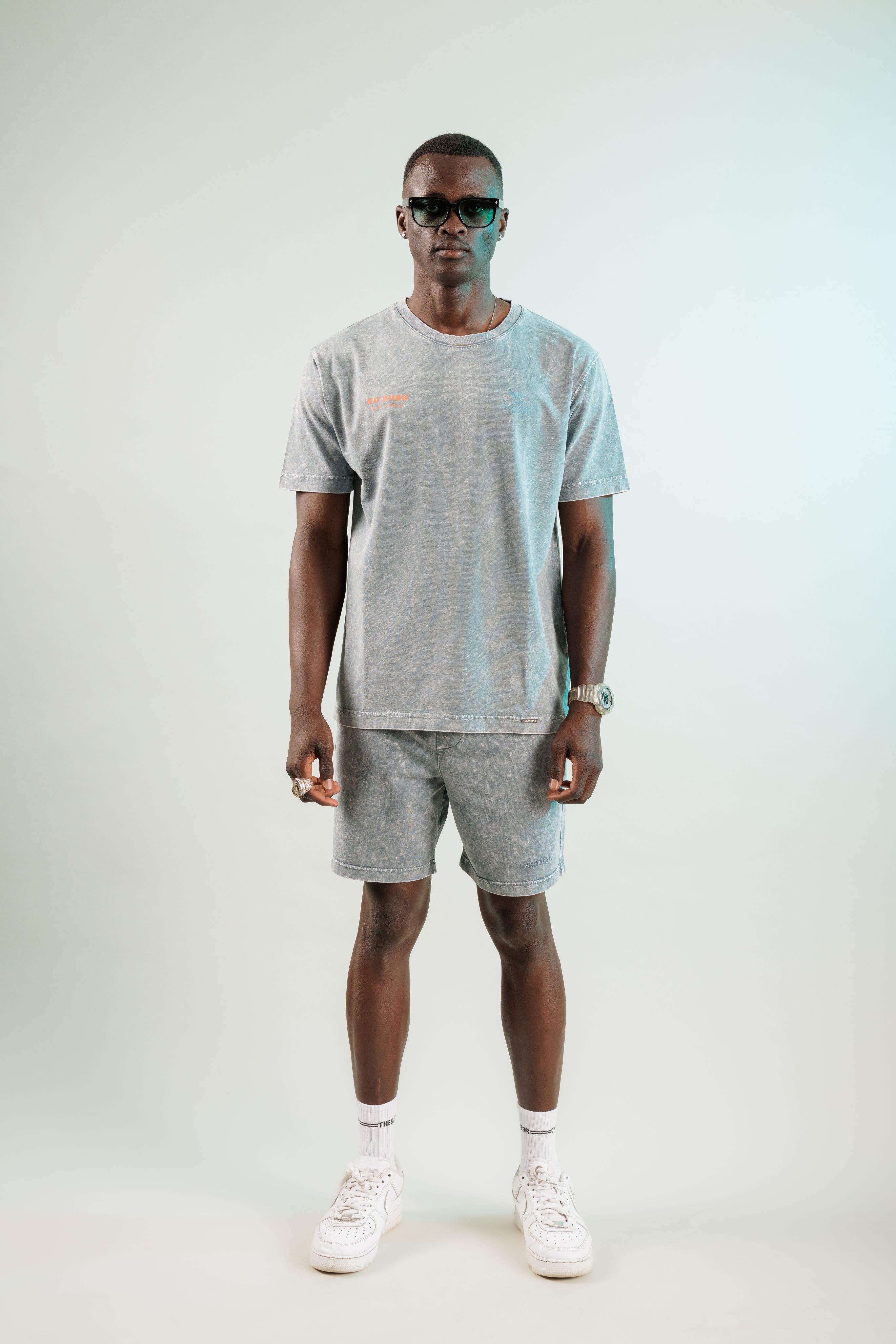 No Rush Just Vibes Antrasit Yıkamalı Oversize Tshirt