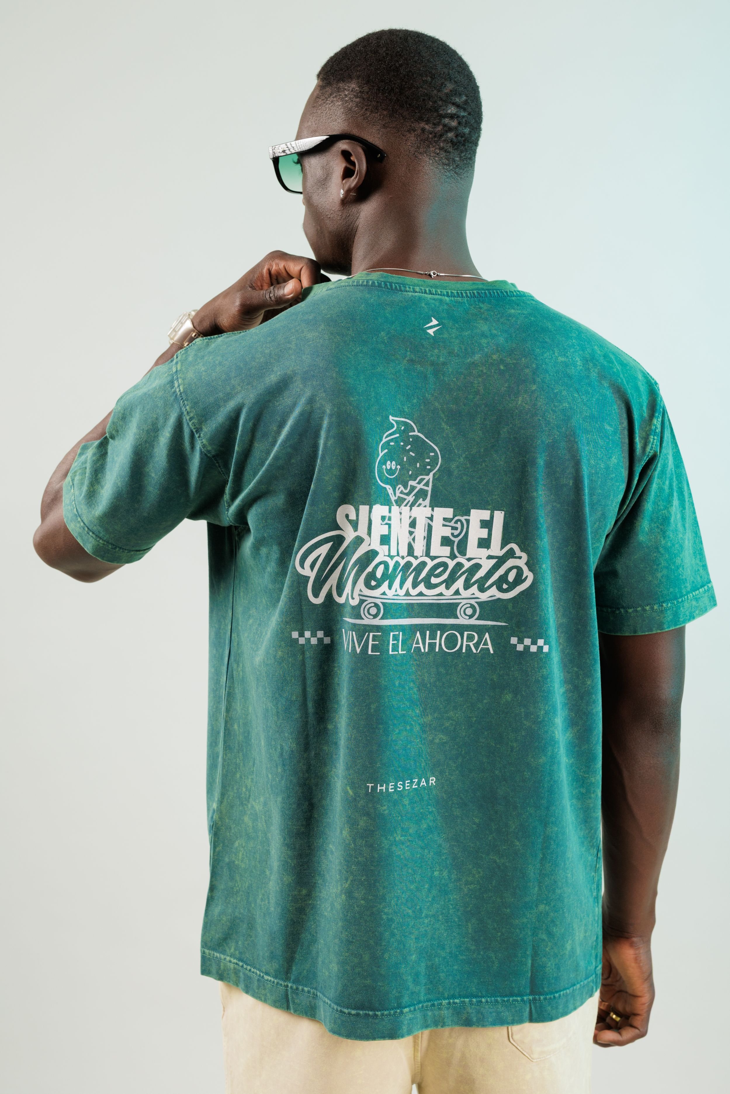 Siente El Momento Oil Green Yıkamalı Oversize Tshirt
