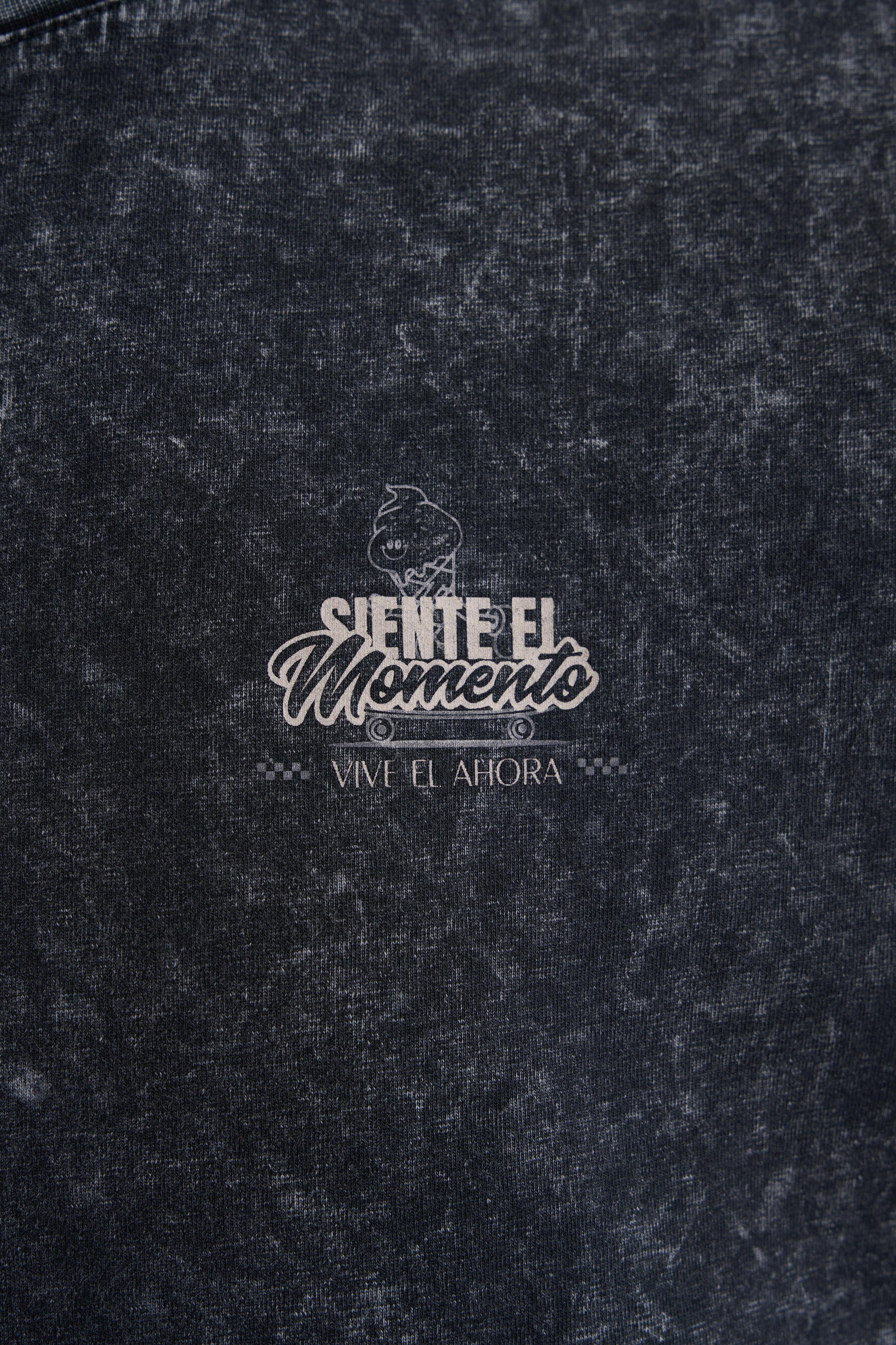 Siente El Momento Dark Black Yıkamalı Oversize Tshirt
