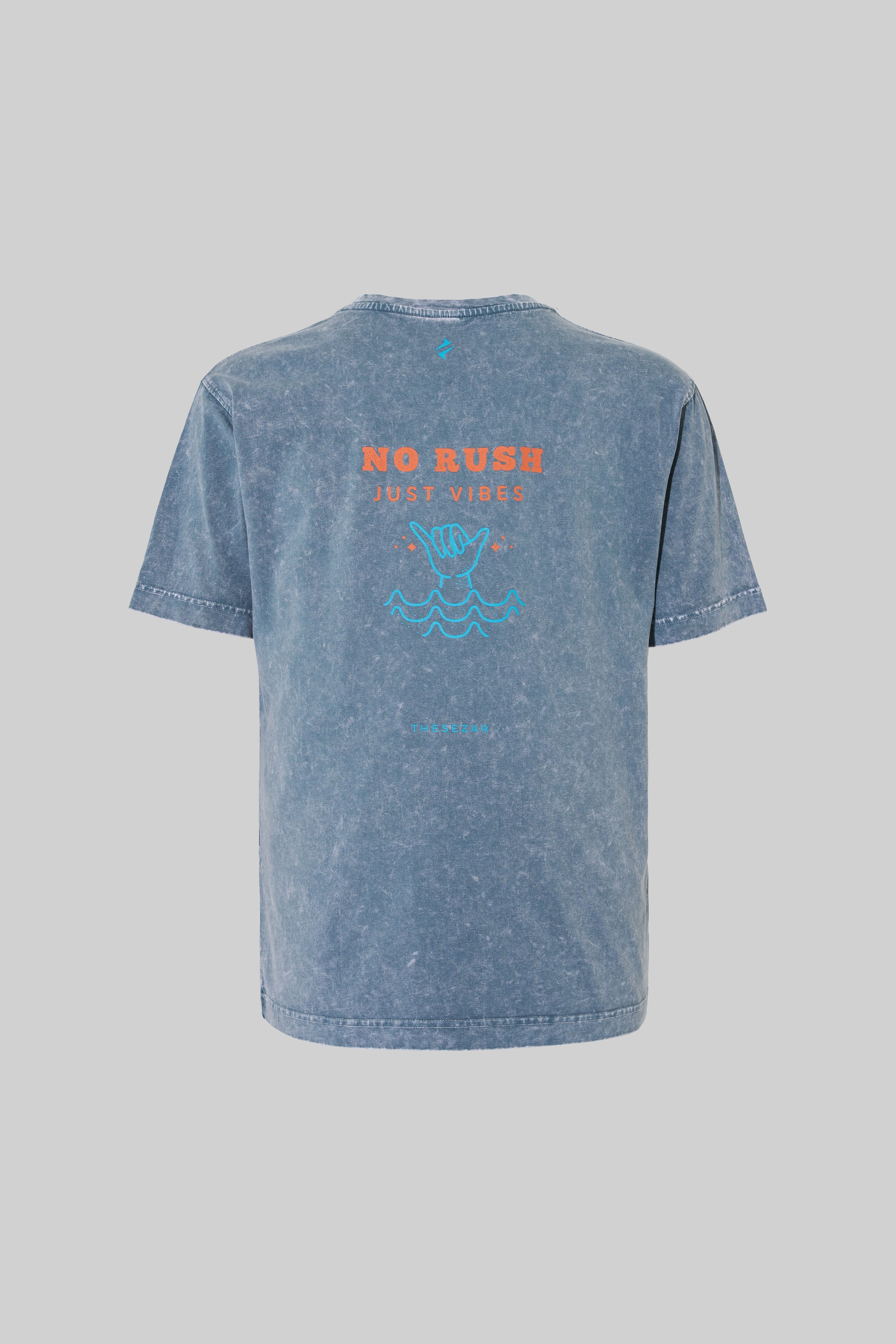 No Rush Just Vibes Antrasit Yıkamalı Oversize Tshirt