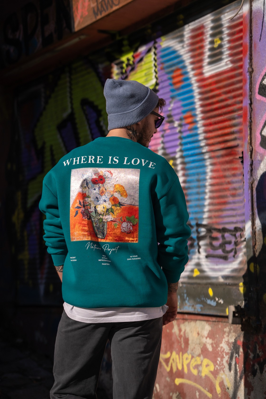 Yeşil Oversize Where Is Love Sweatshirt