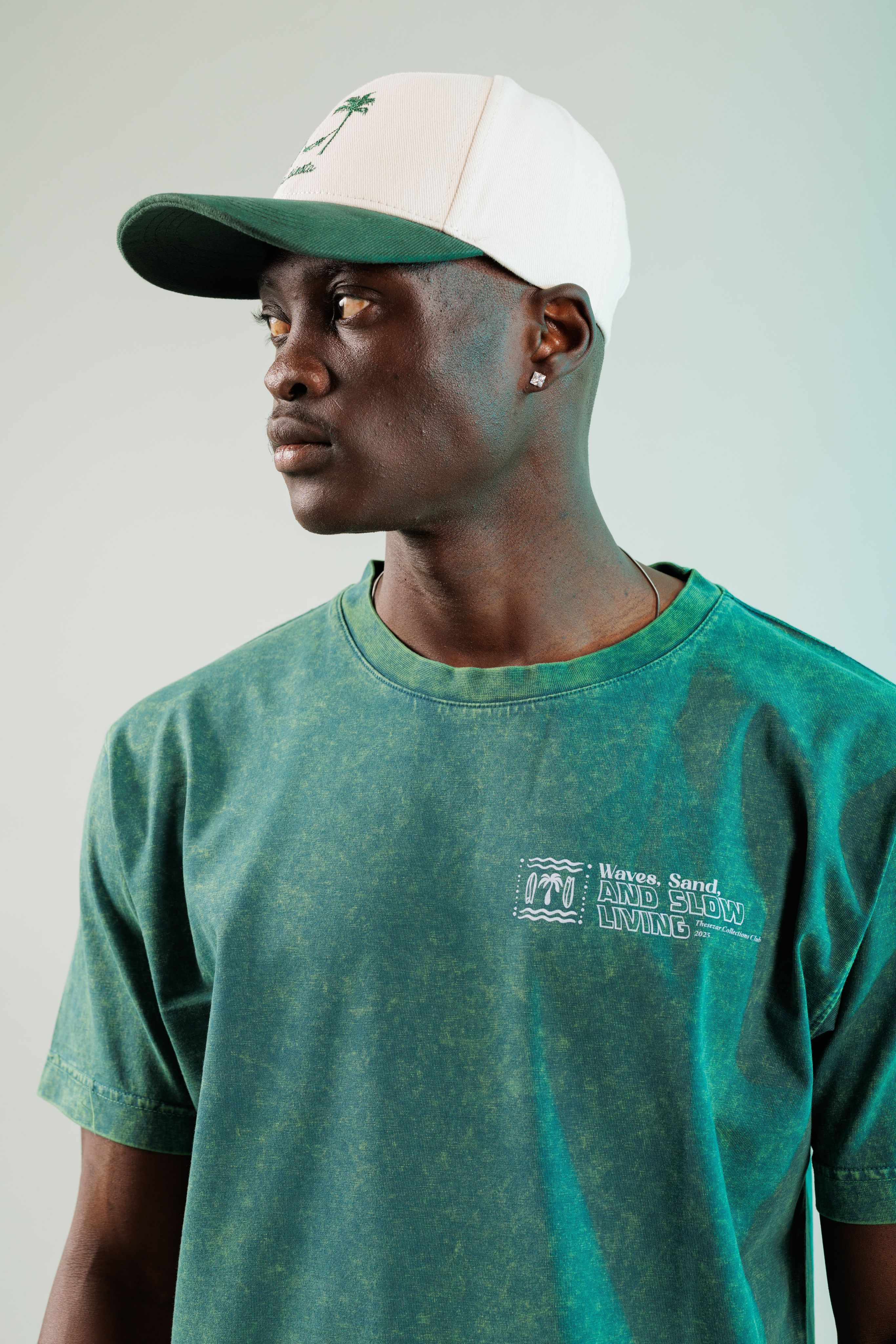Waves and Sand Oil Green Yıkamalı Oversize Tshirt