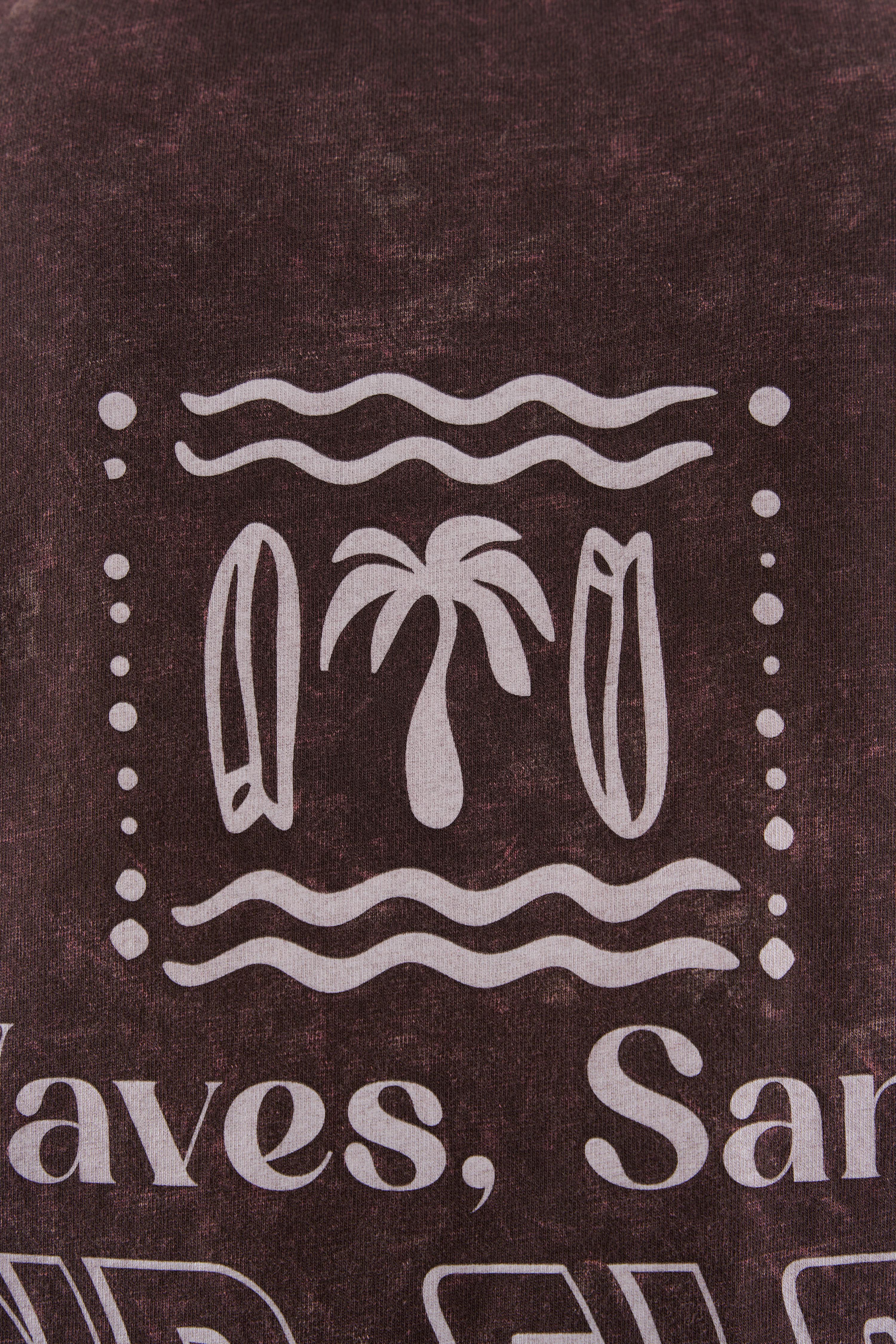 Waves and Sand Oak Coffee Yıkamalı Oversize Tshirt