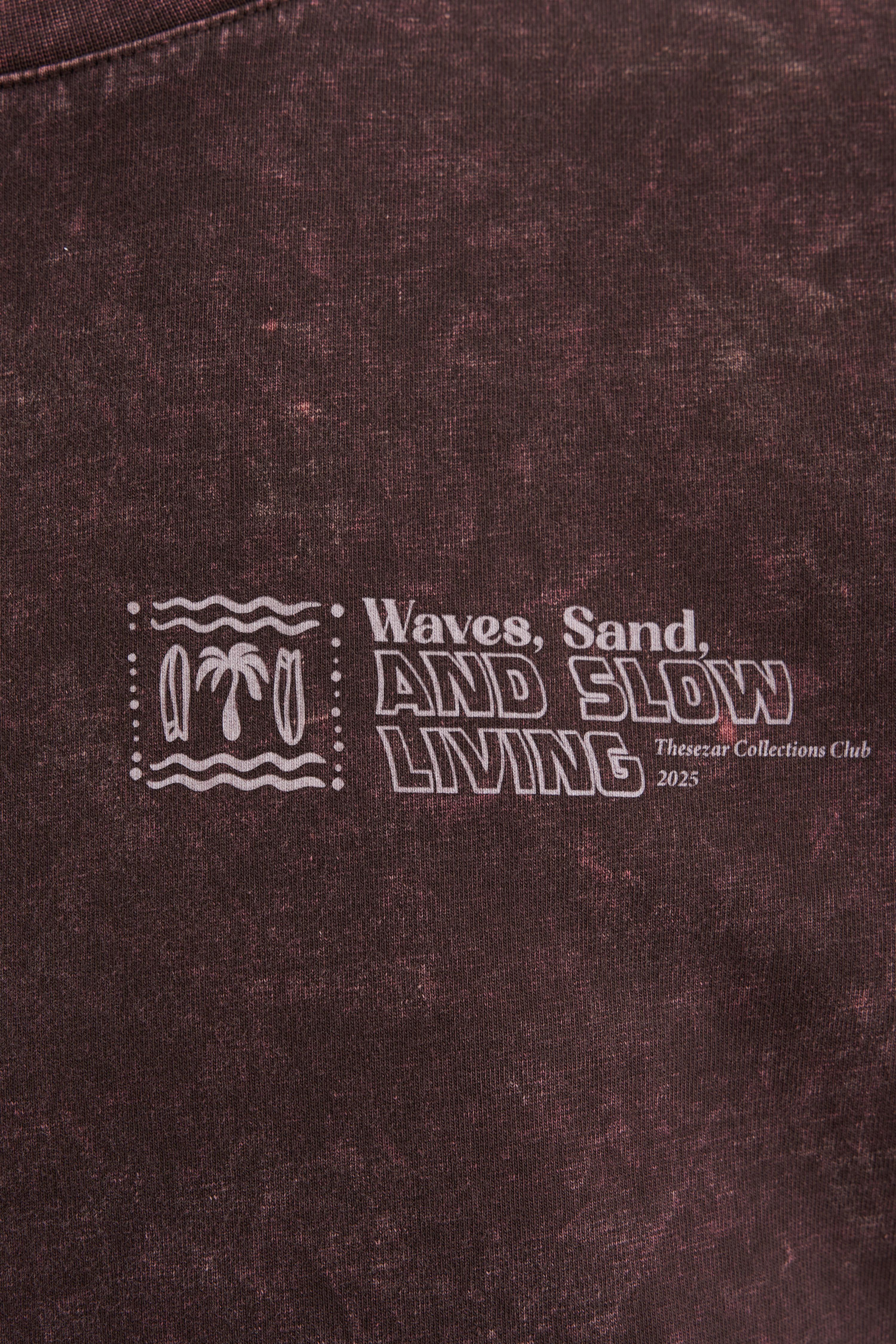 Waves and Sand Oak Coffee Yıkamalı Oversize Tshirt