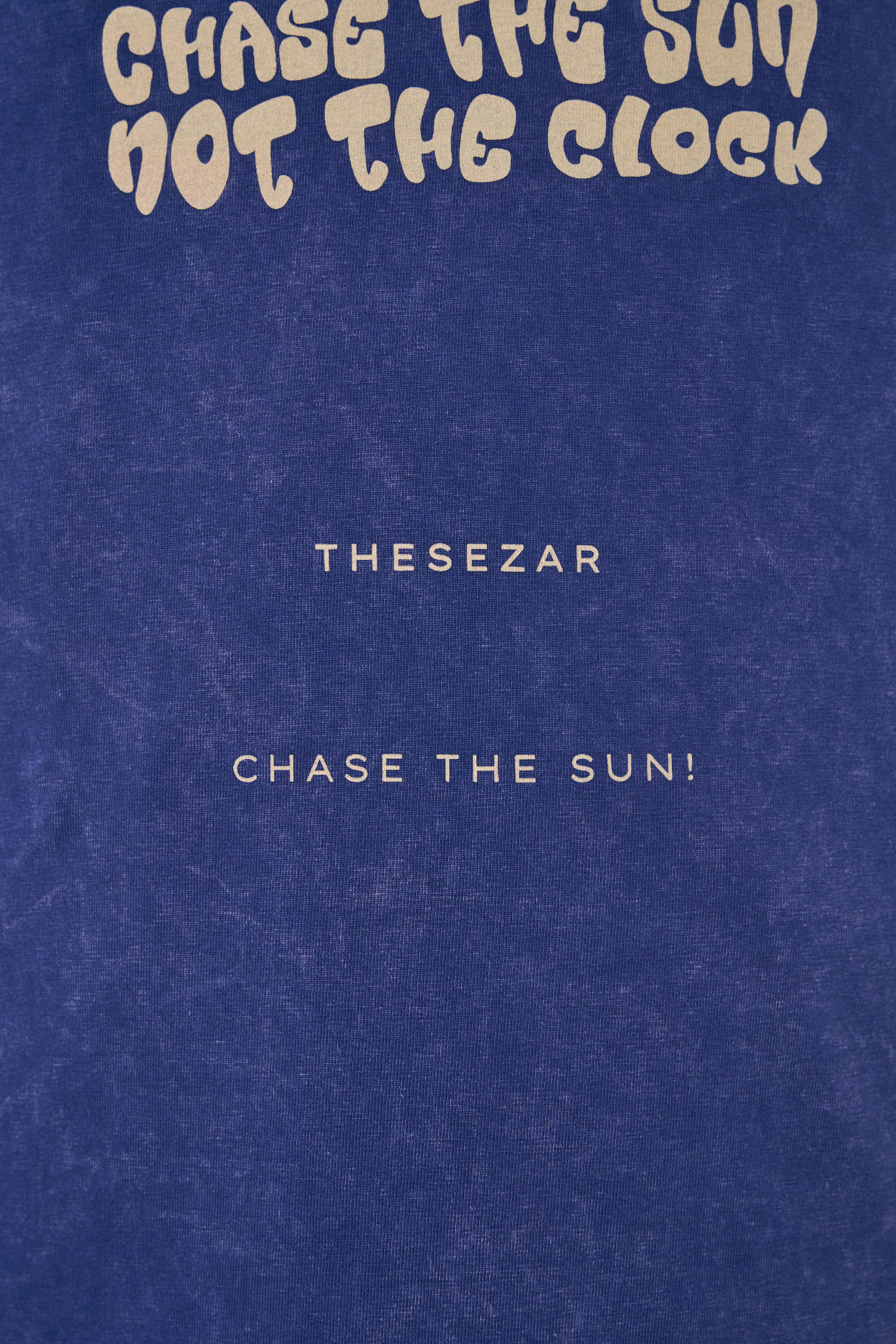 Chase The Sun Midnight Blue Yıkamalı Oversize Tshirt