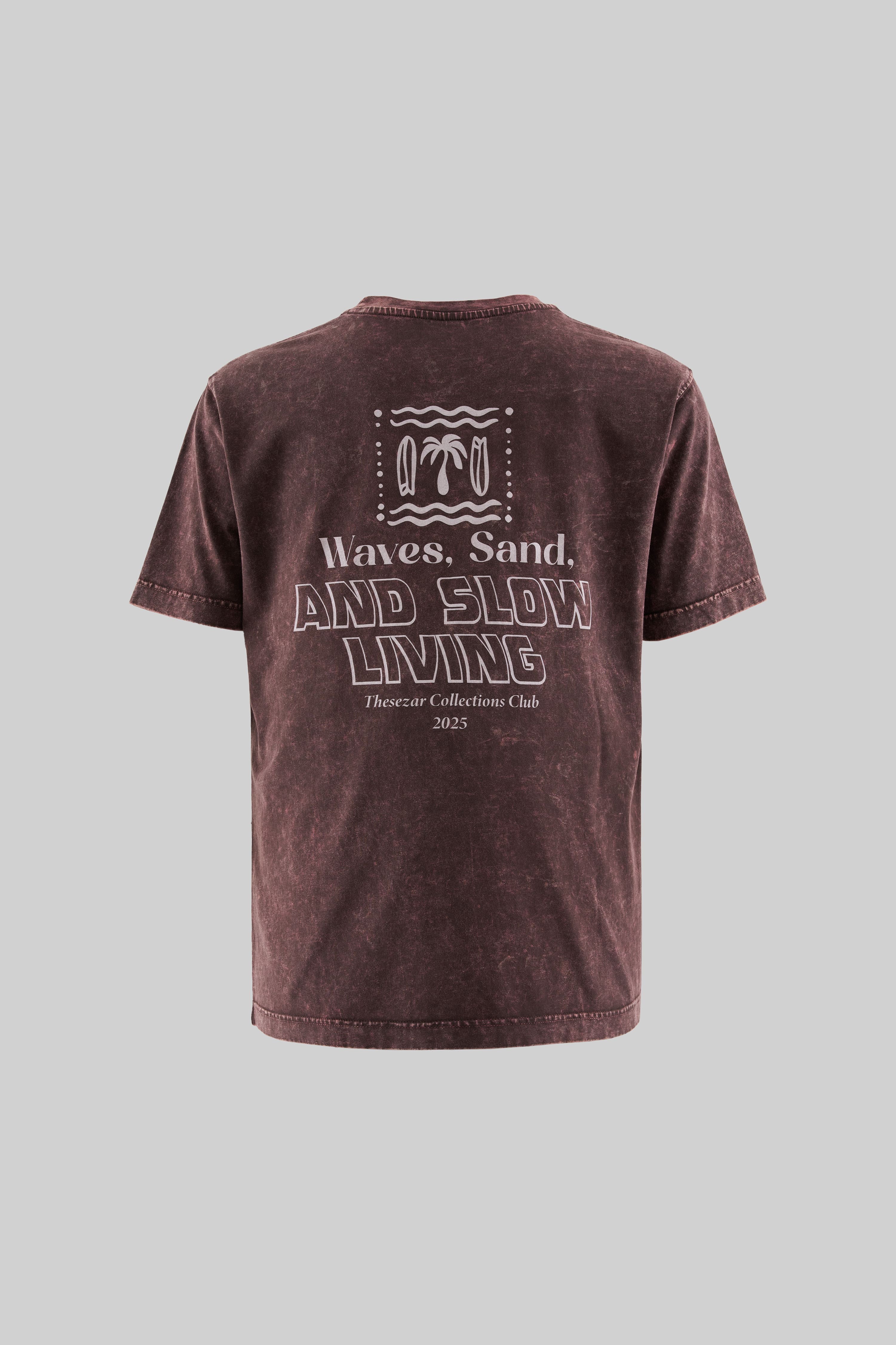 Waves and Sand Oak Coffee Yıkamalı Oversize Tshirt