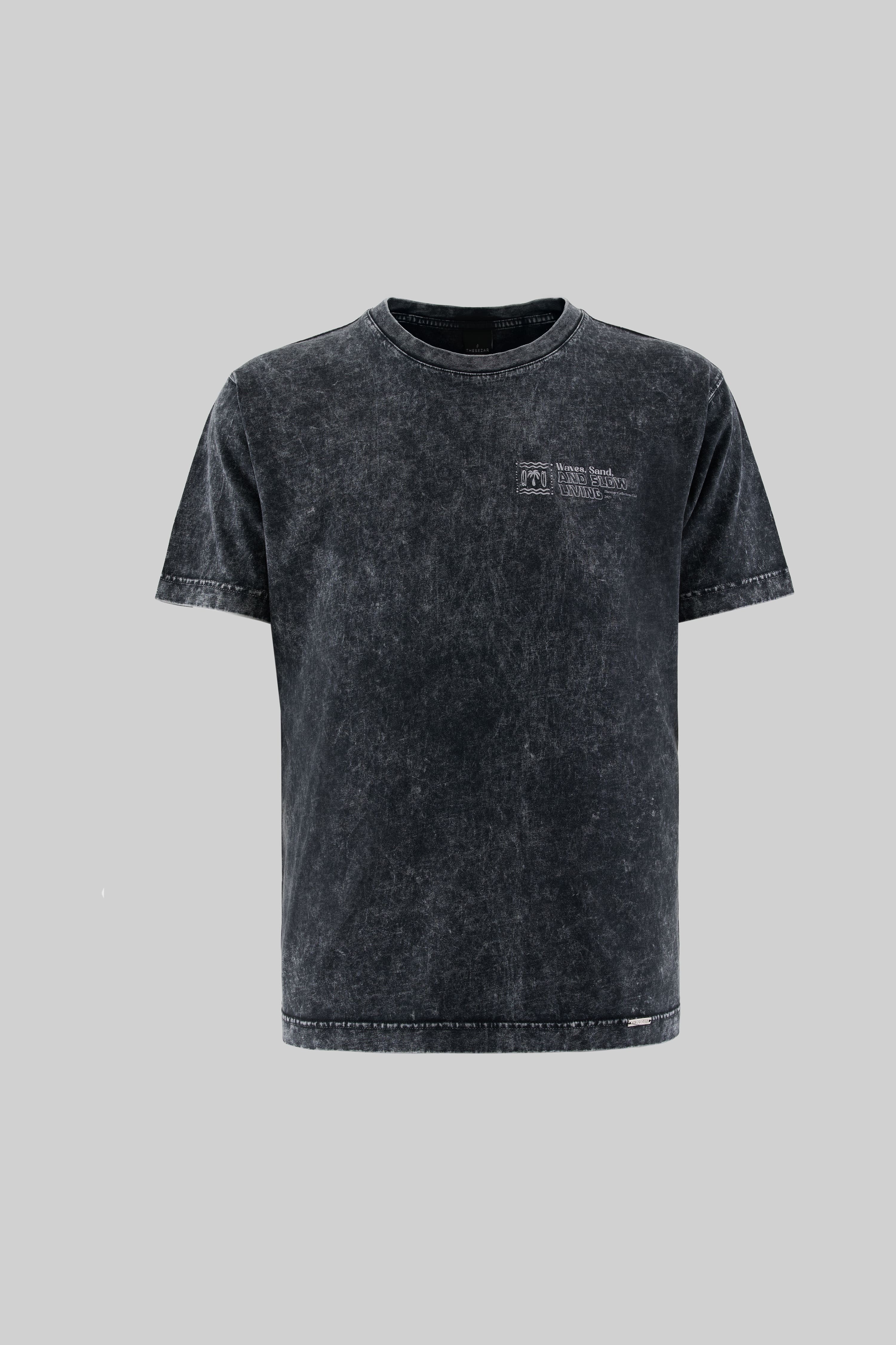 Waves and Sand Dark Black Yıkamalı Oversize Tshirt