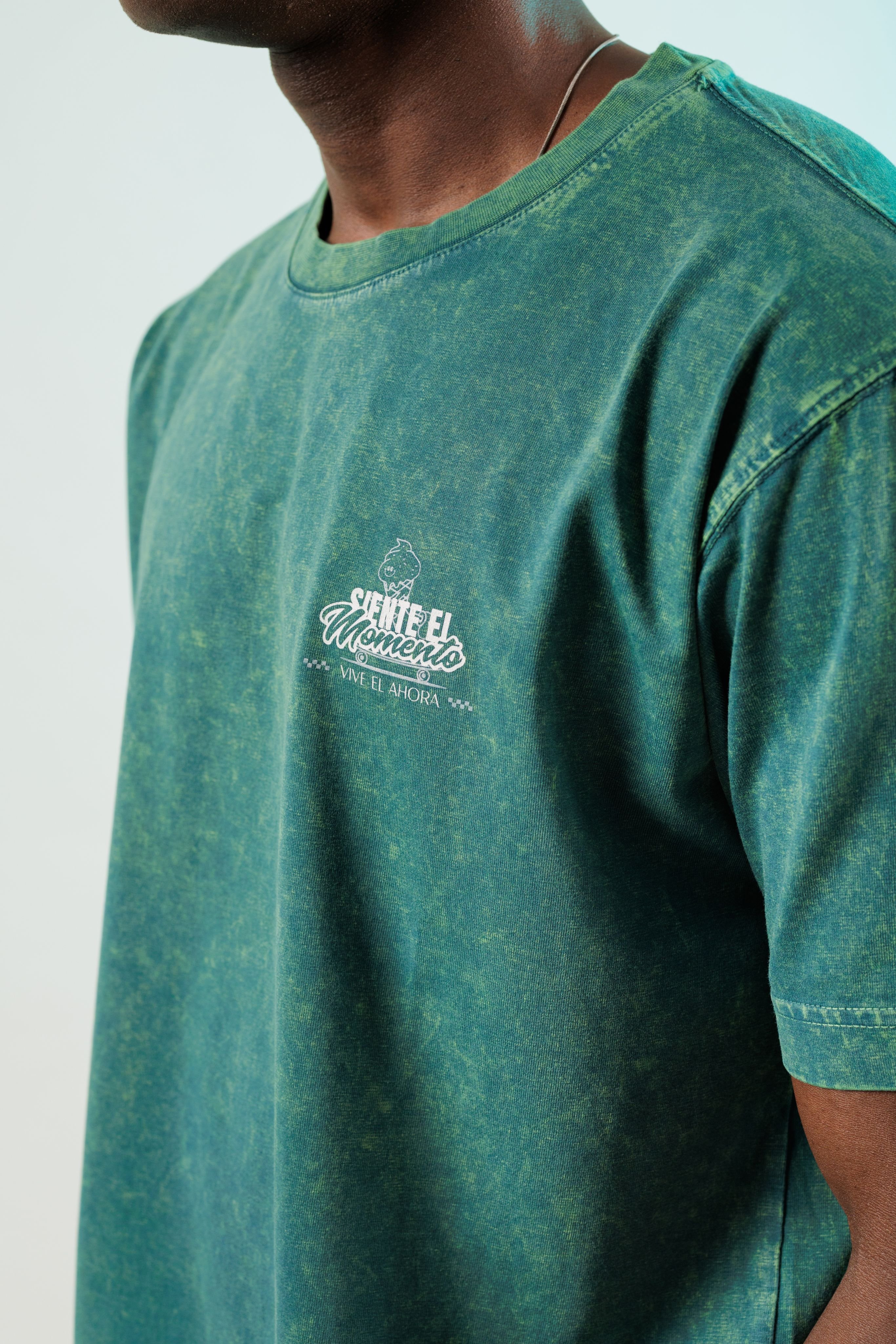 Siente El Momento Oil Green Yıkamalı Oversize Tshirt