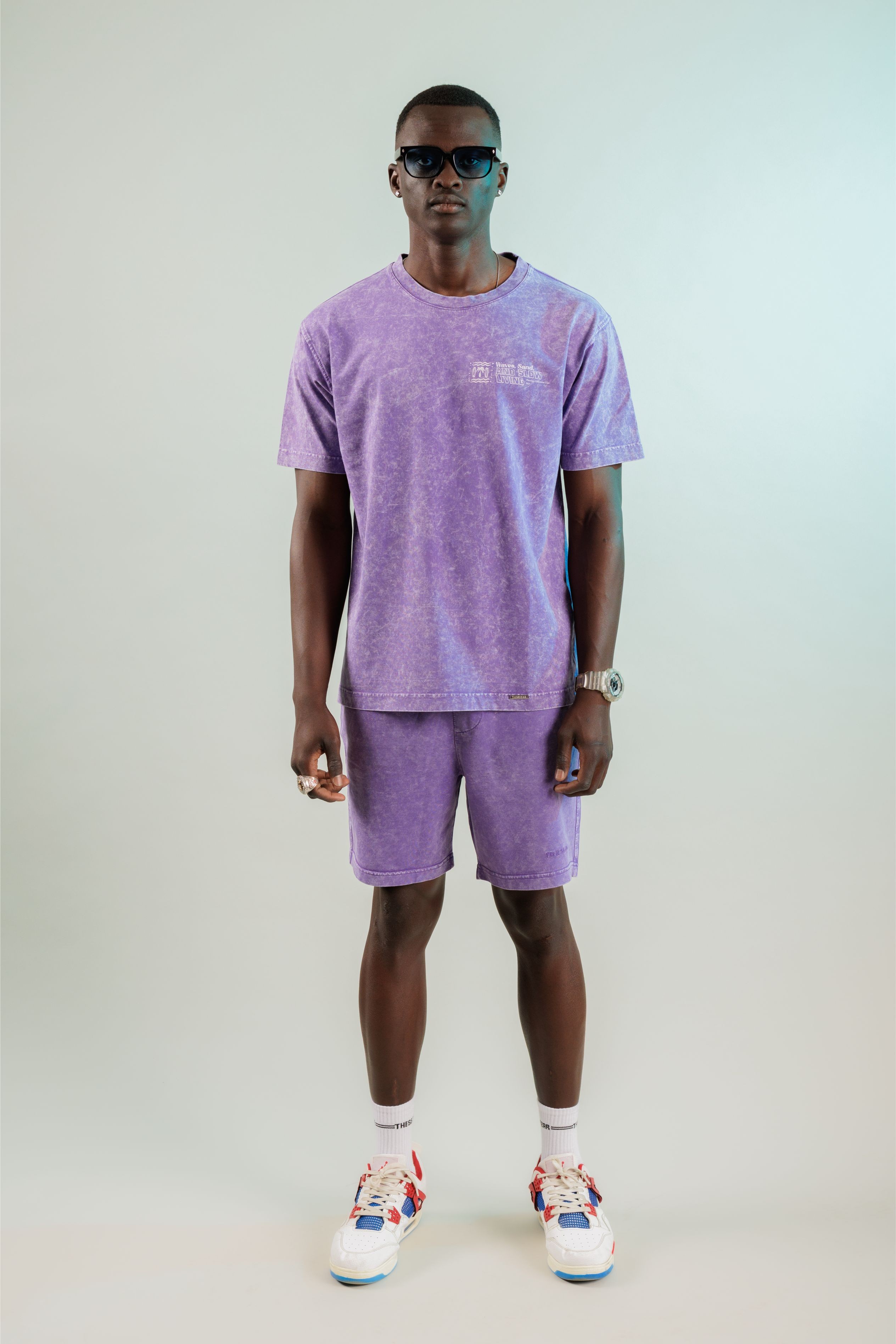 Waves and Sand New Purple Yıkamalı Oversize Tshirt