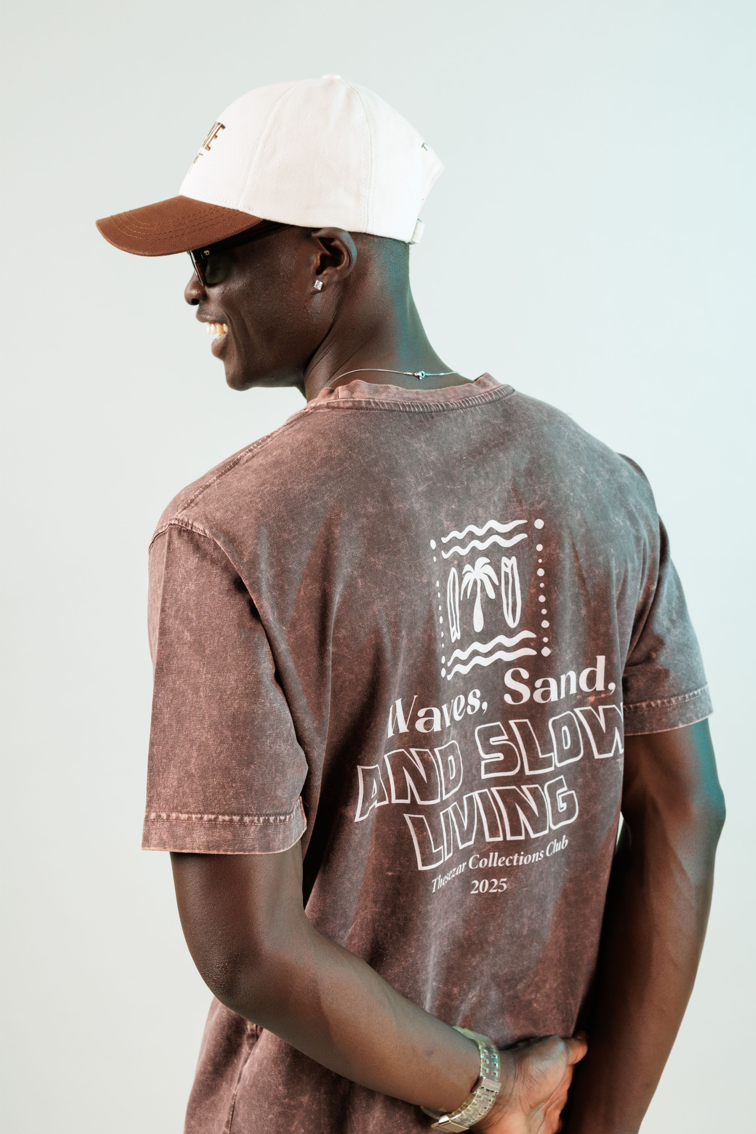 Waves and Sand Oak Coffee Yıkamalı Oversize Tshirt
