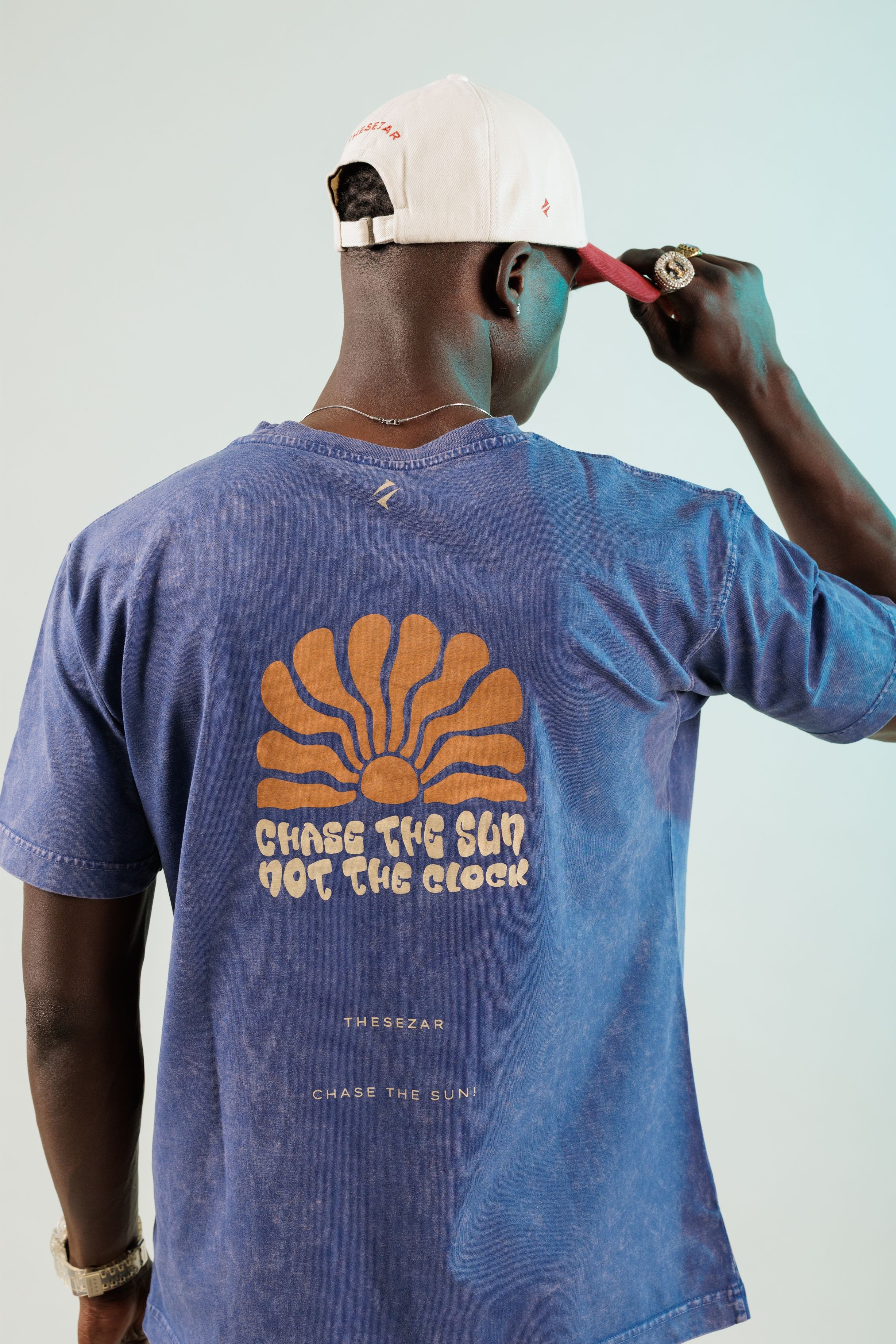 Chase The Sun Midnight Blue Yıkamalı Oversize Tshirt