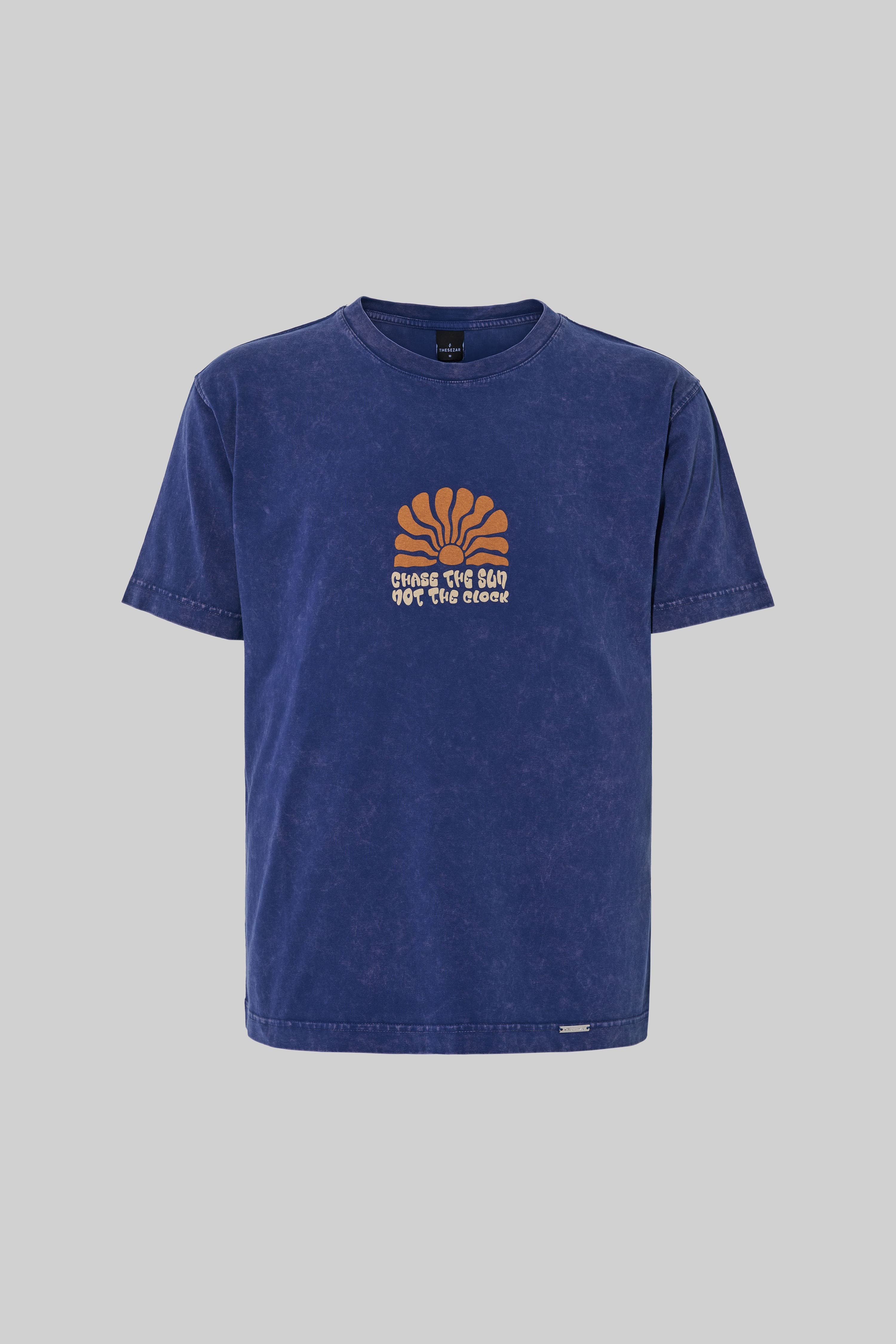 Chase The Sun Midnight Blue Yıkamalı Oversize Tshirt