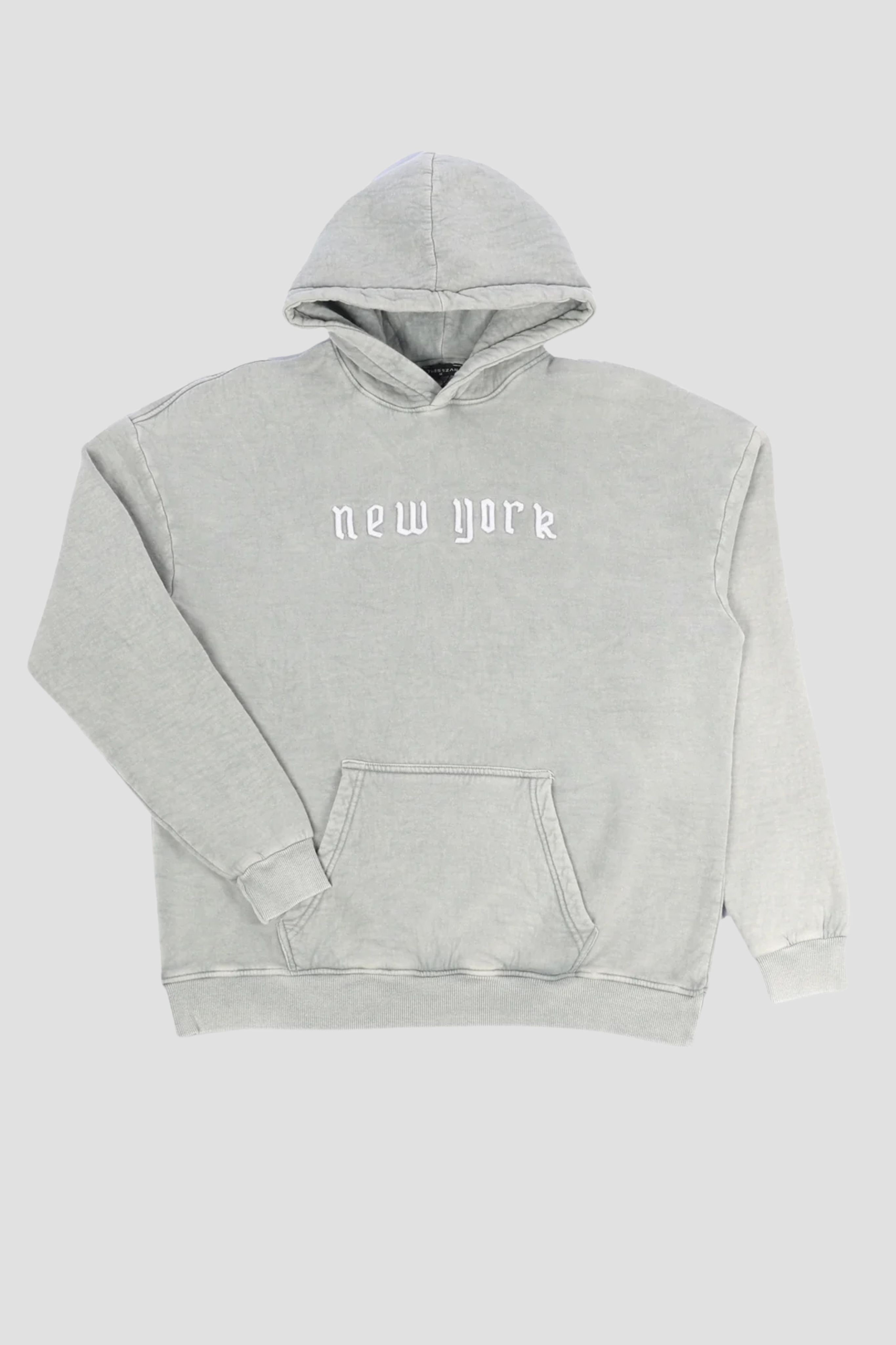 Harlem Yıkamalı Şardonlu New York Gri Hoodie