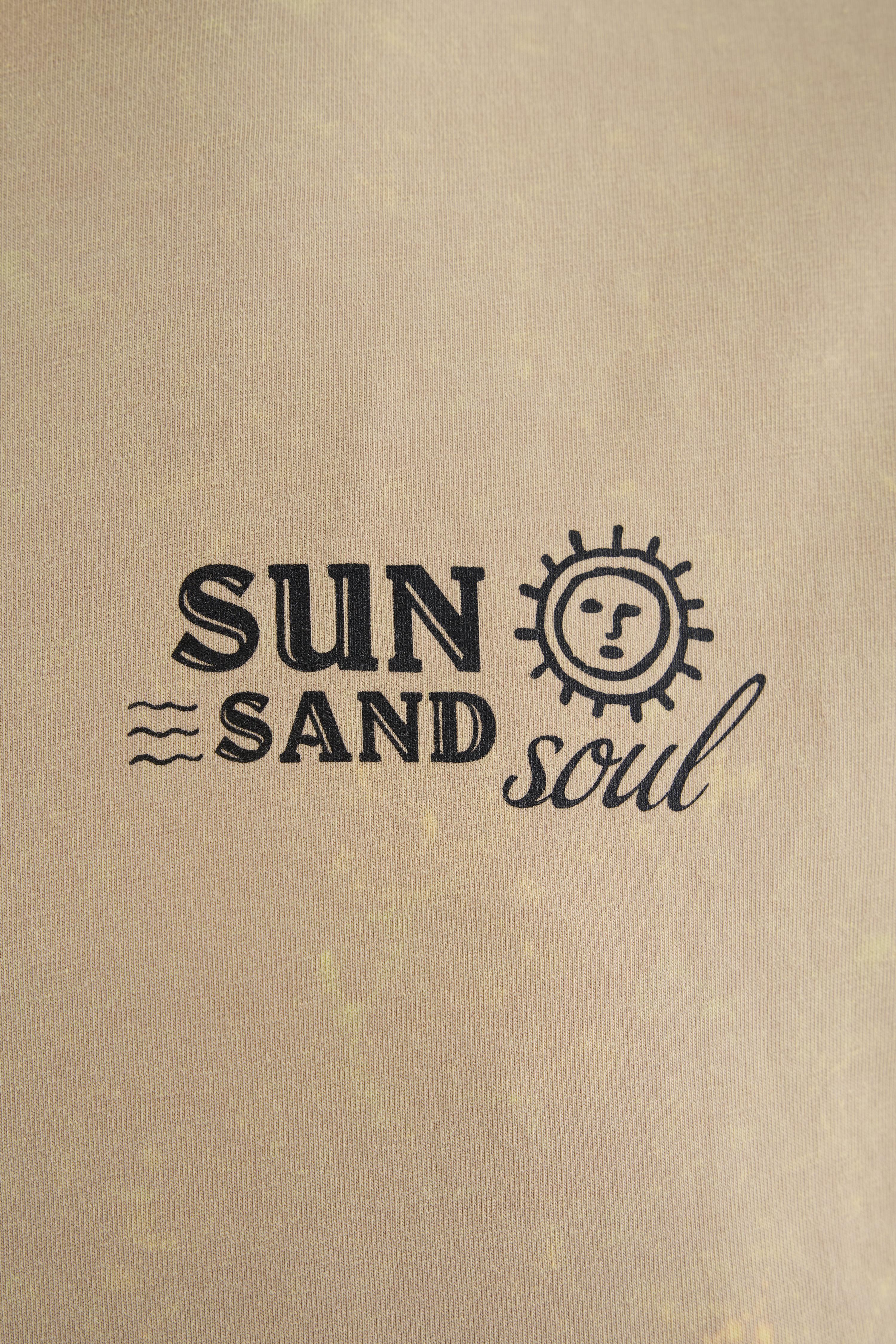 Sun Sand Soul Soft Bej Yıkamalı Oversize Tshirt