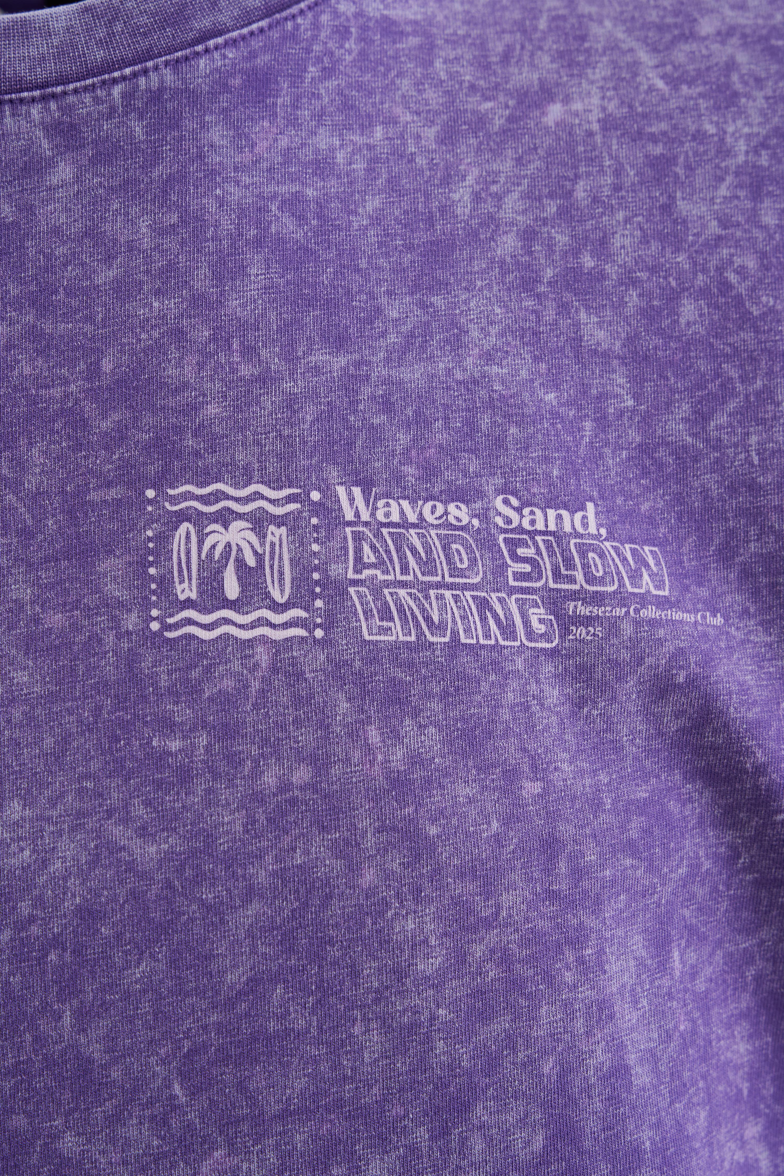 Waves and Sand New Purple Yıkamalı Oversize Tshirt