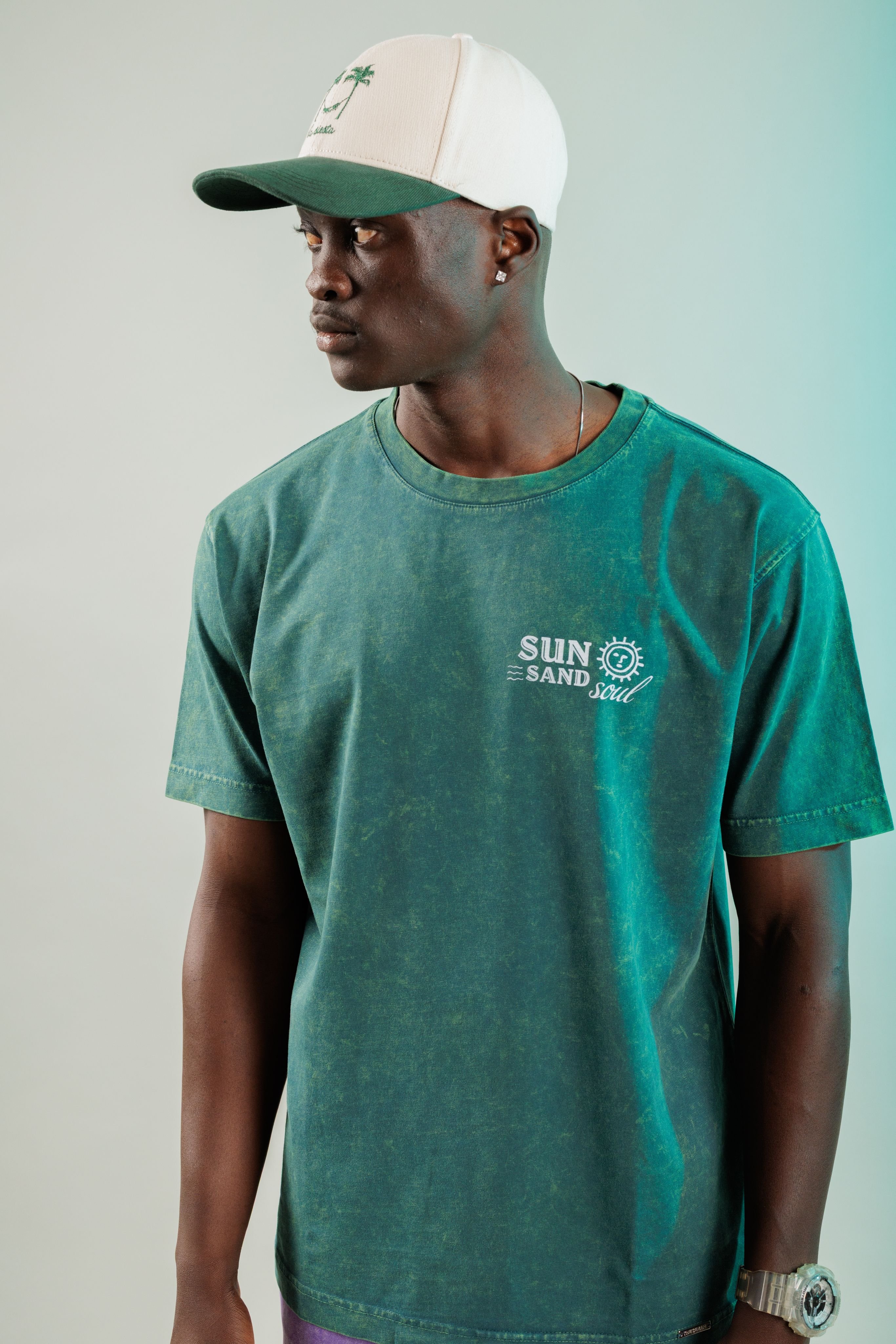 Sun Sand Soul Oil Green Yıkamalı Oversize Tshirt