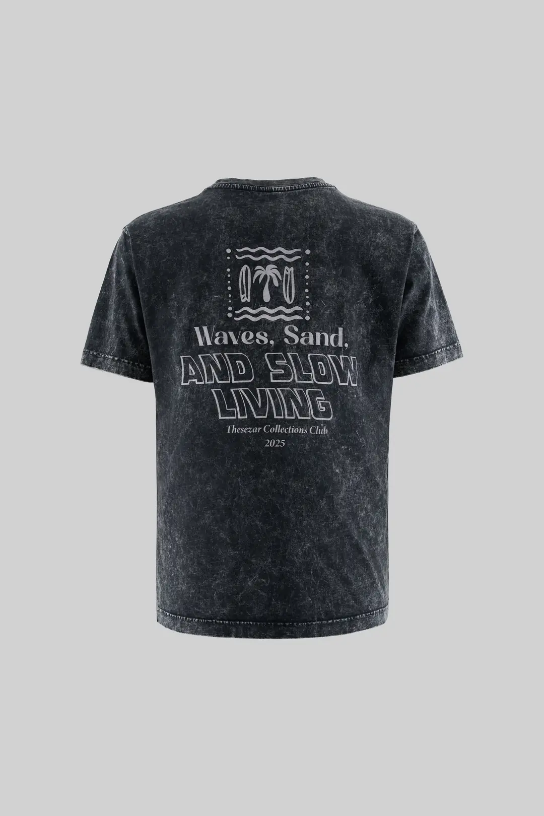 Waves and Sand Dark Black Yıkamalı Oversize Tshirt