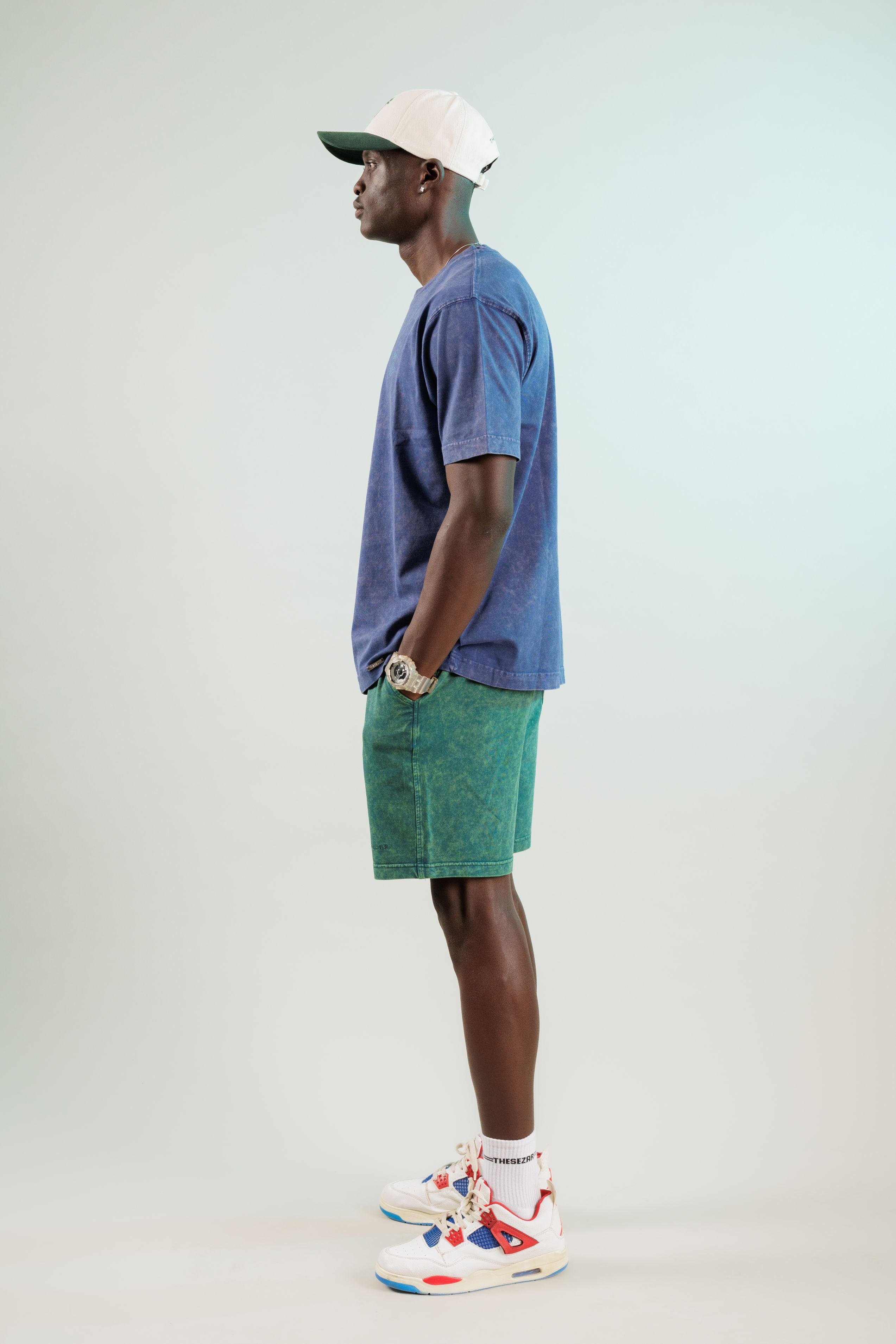 No Rush Just Vibes Midnight Blue Yıkamalı Oversize Tshirt
