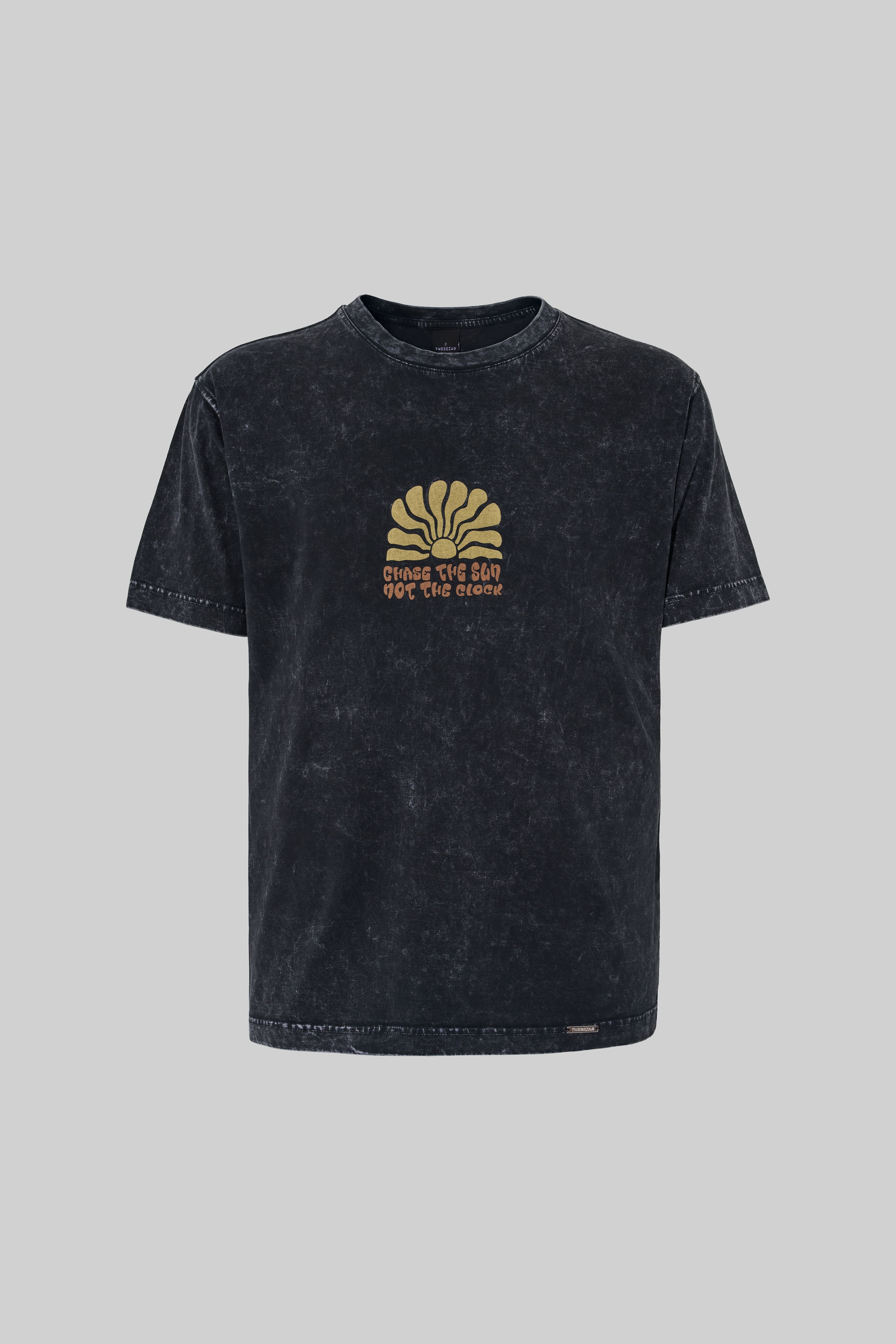 Chase The Sun Dark Black Yıkamalı Oversize Tshirt