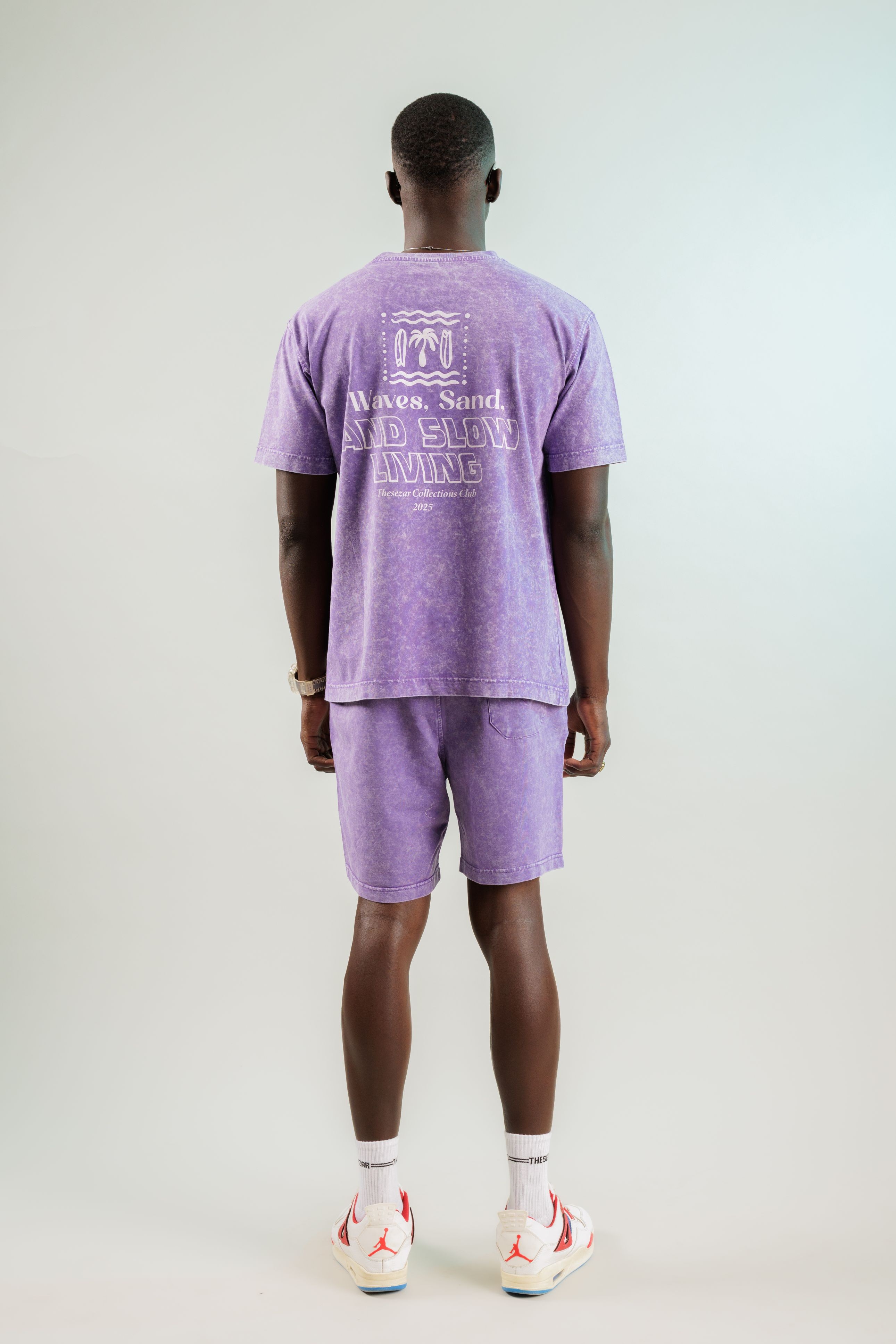Waves and Sand New Purple Yıkamalı Oversize Tshirt