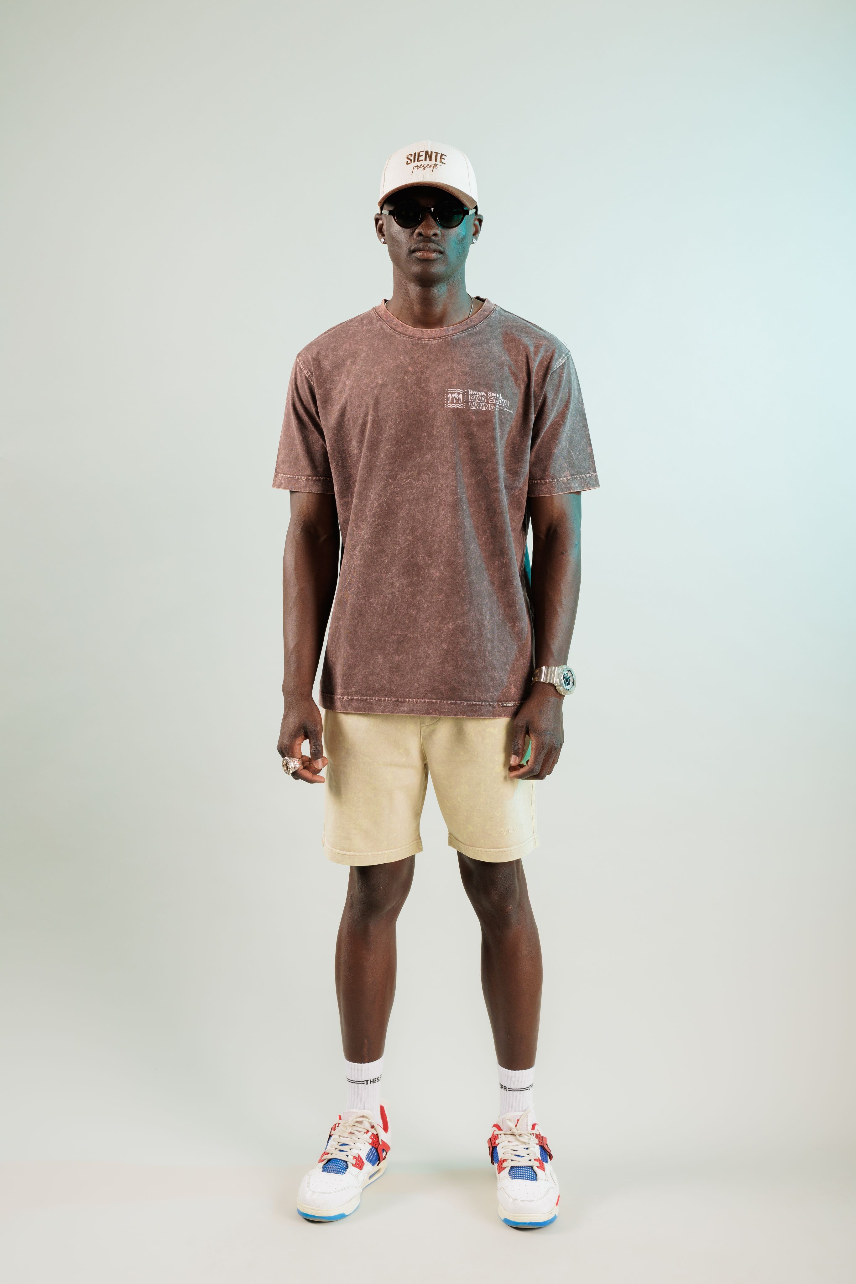 Waves and Sand Oak Coffee Yıkamalı Oversize Tshirt