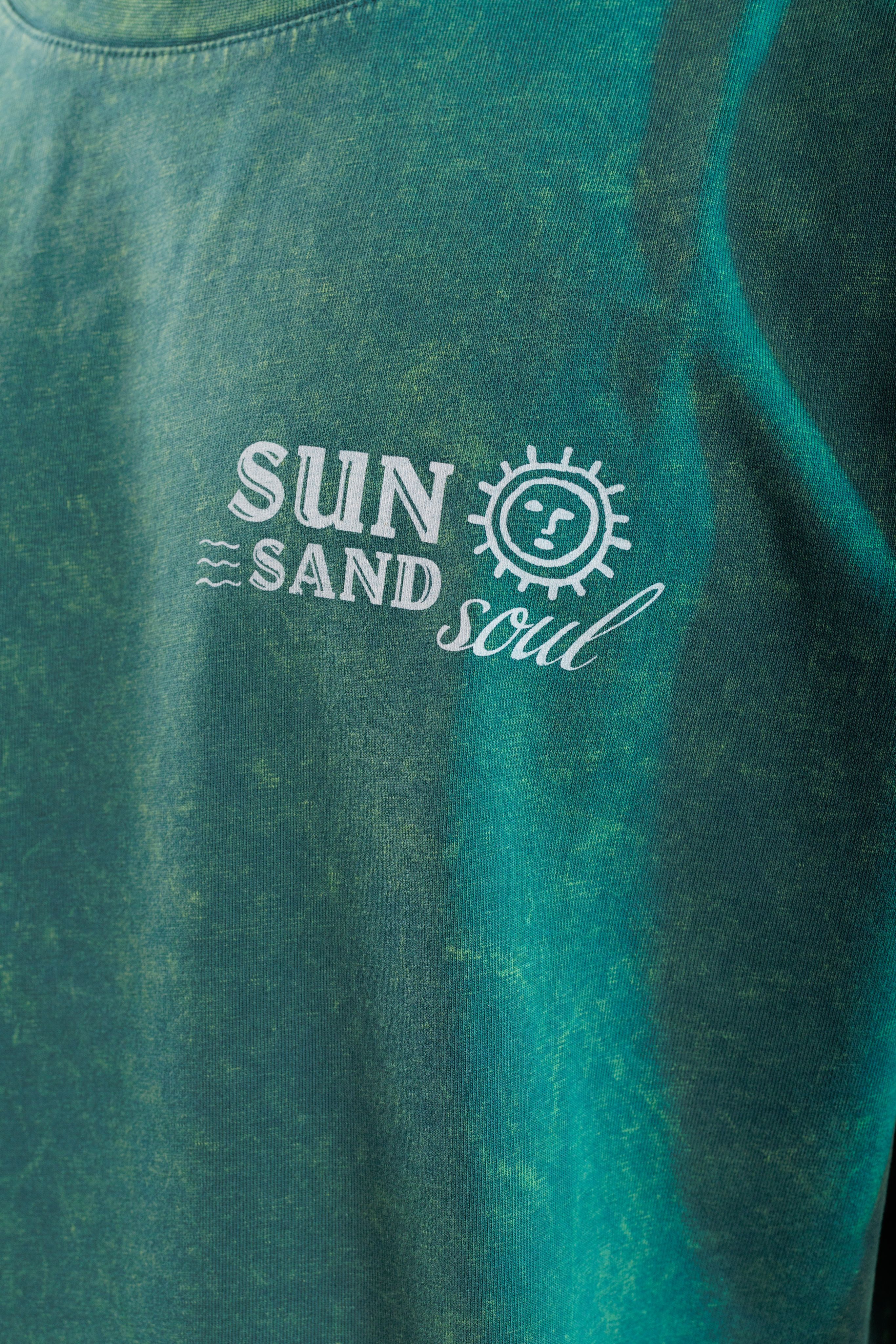 Sun Sand Soul Oil Green Yıkamalı Oversize Tshirt
