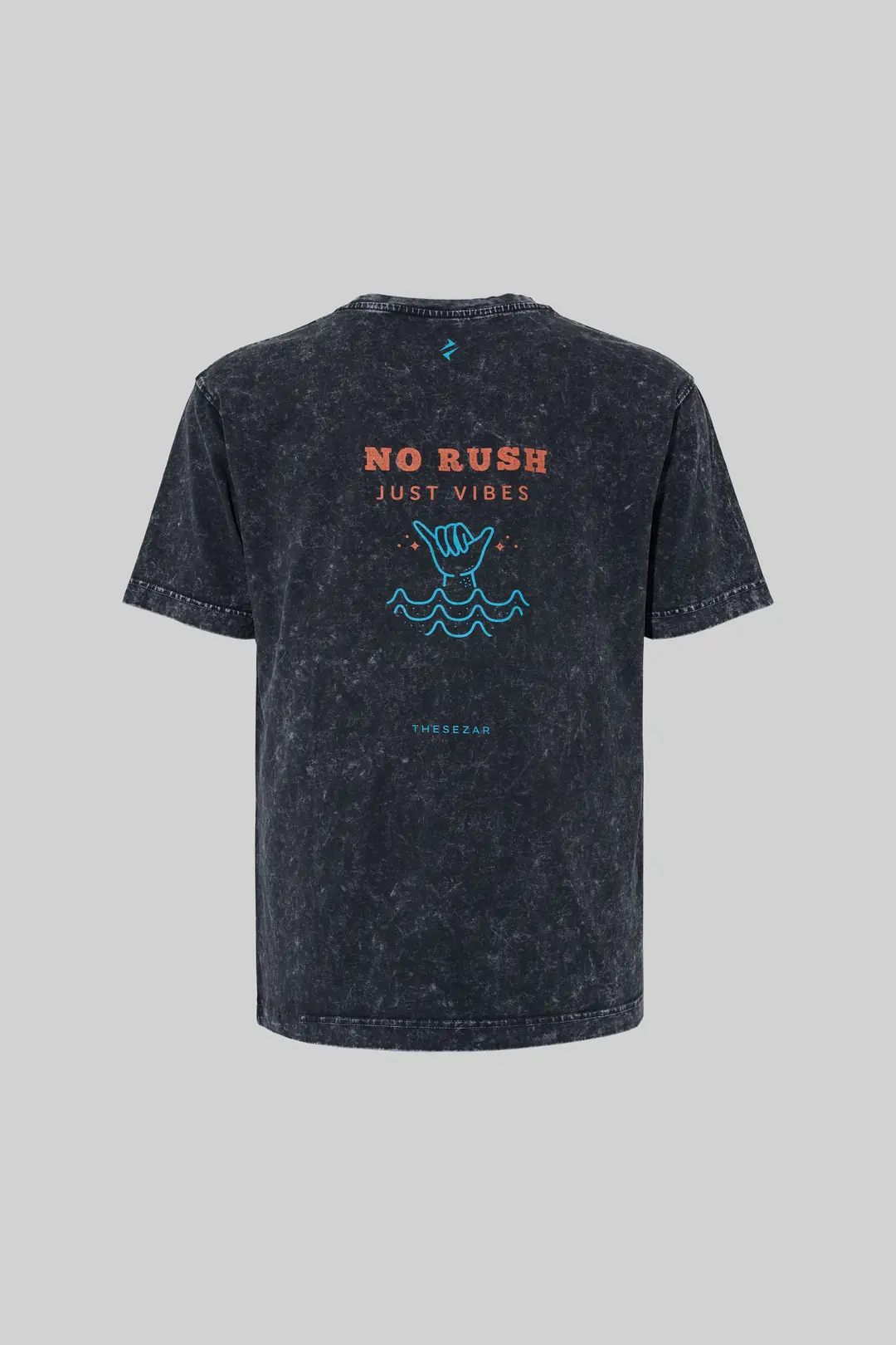 No Rush Just Vibes Dark Black Yıkamalı Oversize Tshirt
