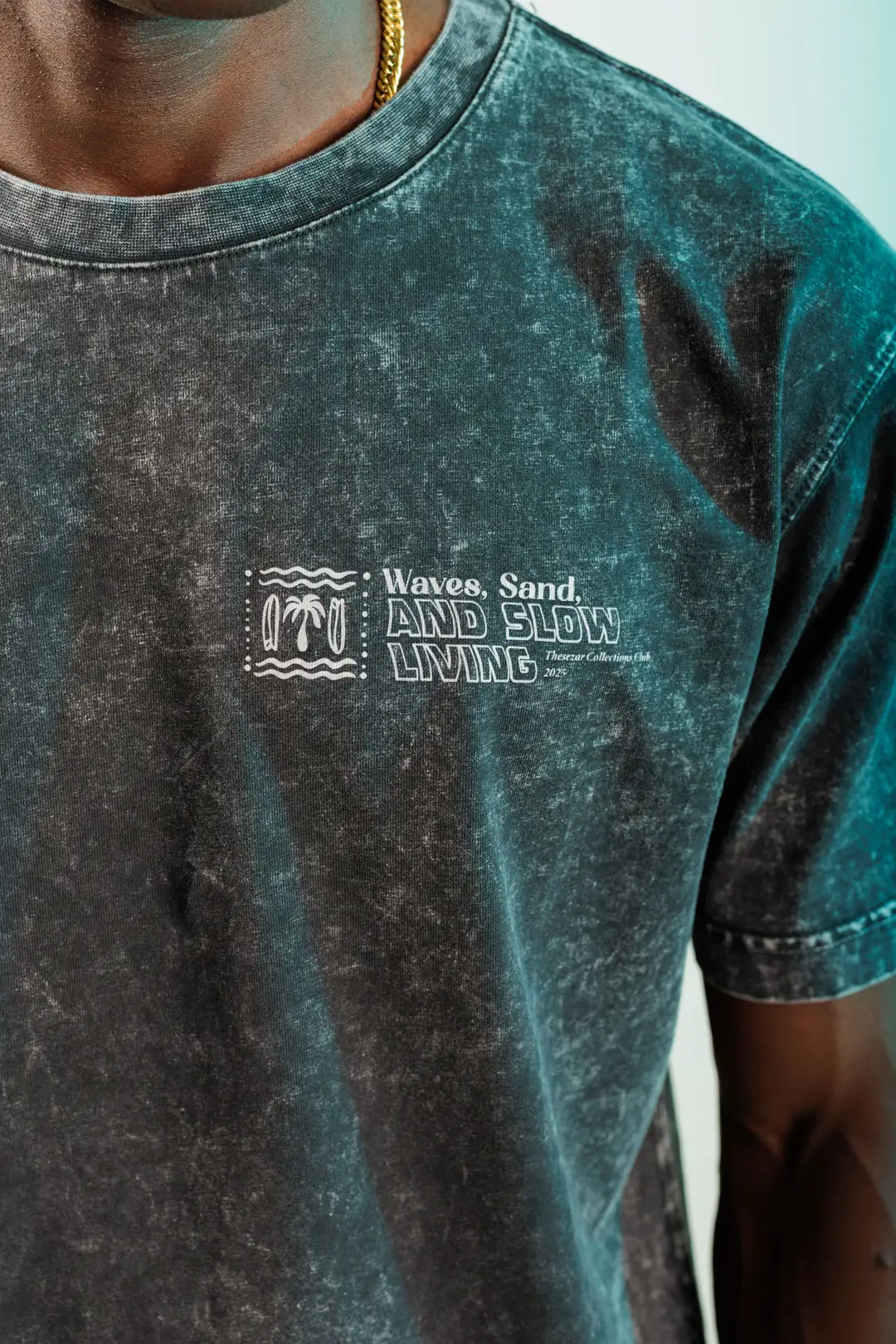 Waves and Sand Dark Black Yıkamalı Oversize Tshirt