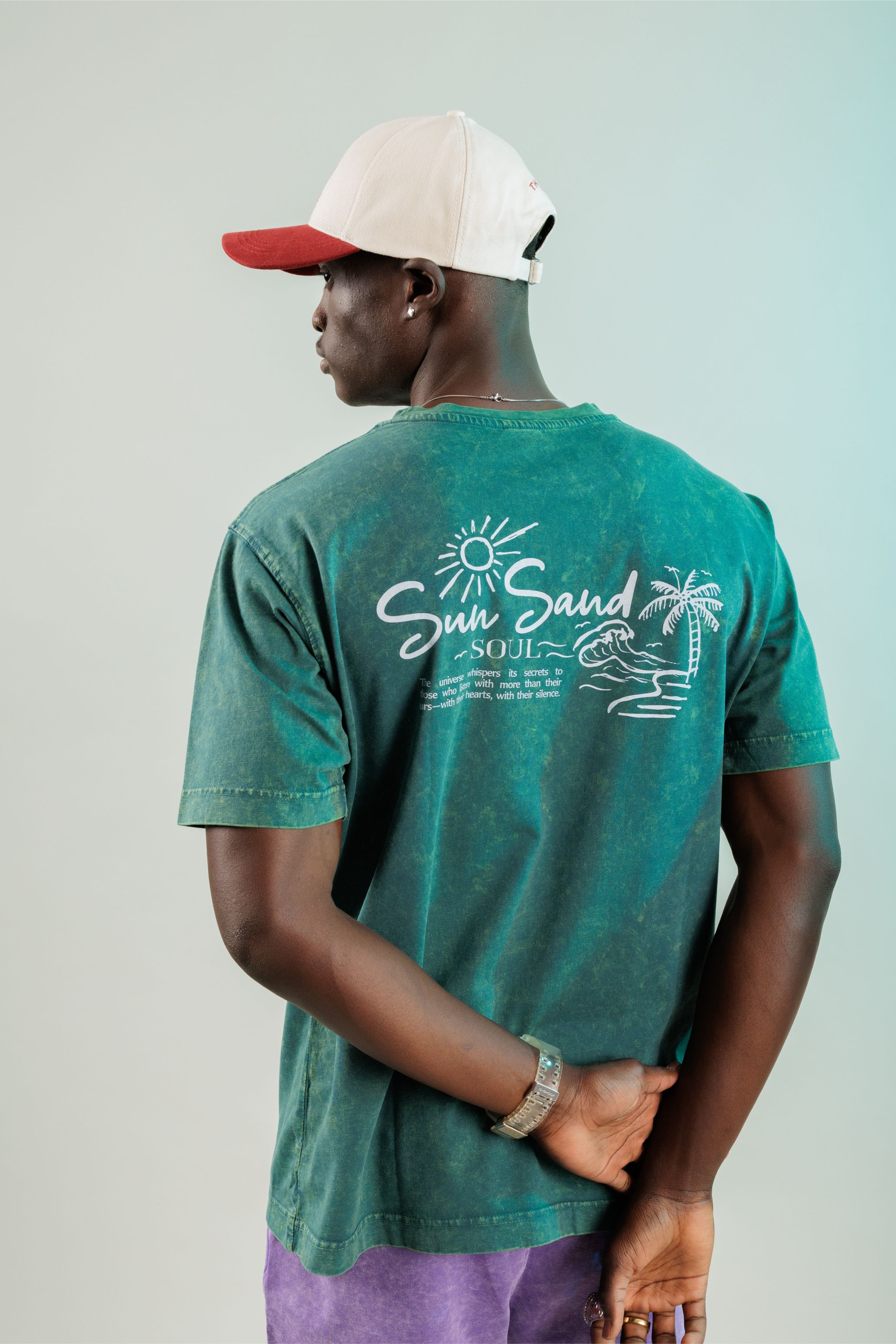 Sun Sand Soul Oil Green Yıkamalı Oversize Tshirt