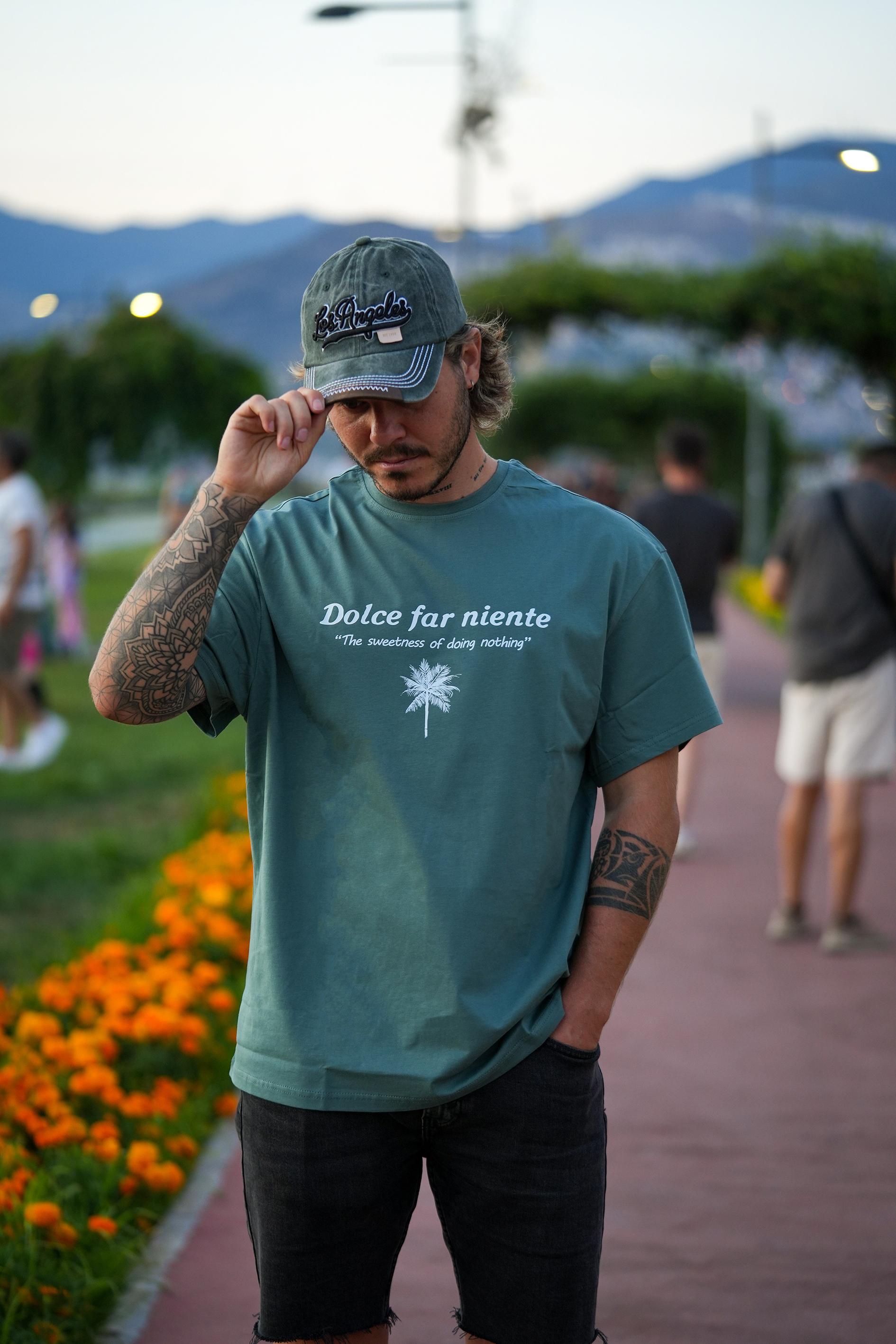 Dolce Far Niente Oversize Antrasit Yeşil Tshirt